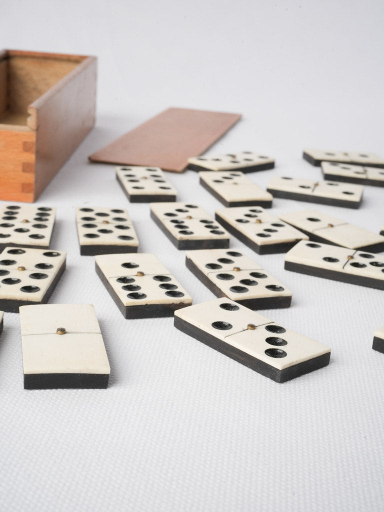 Early 20th Century  Wooden Domino Box w/ Bone-and-Ebony Tiles - 8"