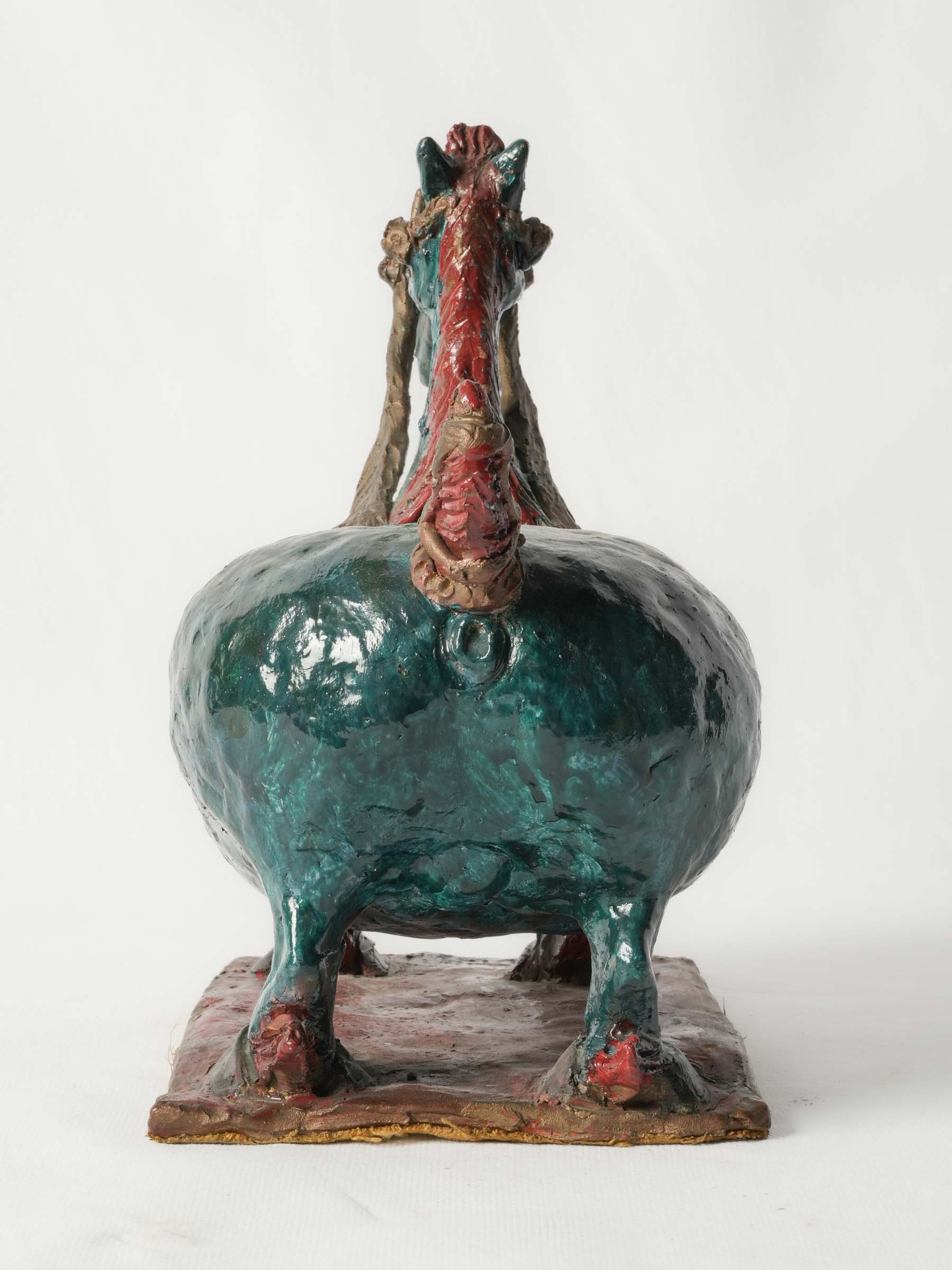 French Terracotta Horse Sculpture w/ Vivid Glaze, Signed and Dated 1967 - 10¾" x 12¼"