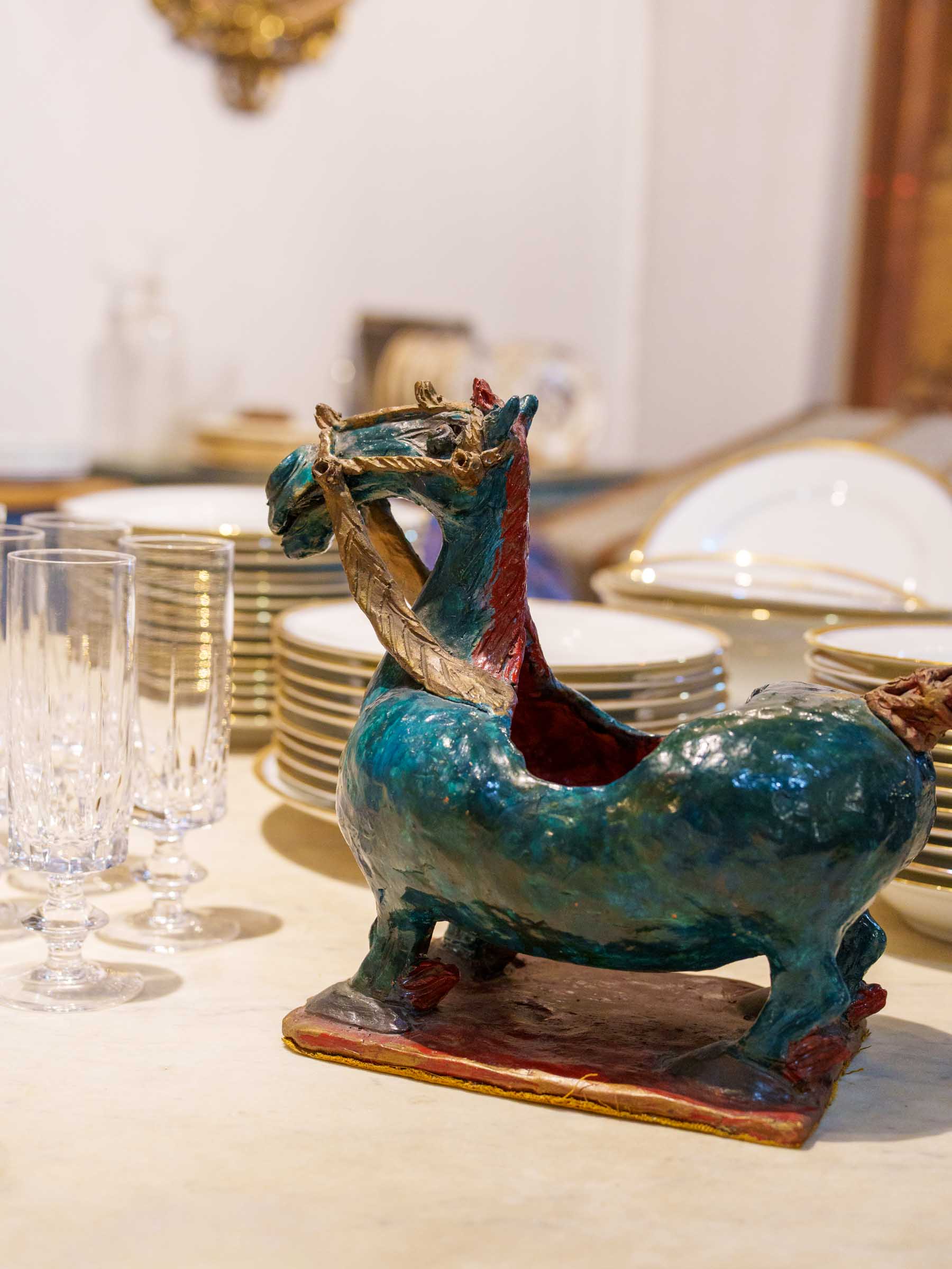 French Terracotta Horse Sculpture w/ Vivid Glaze, Signed and Dated 1967 - 10¾" x 12¼"