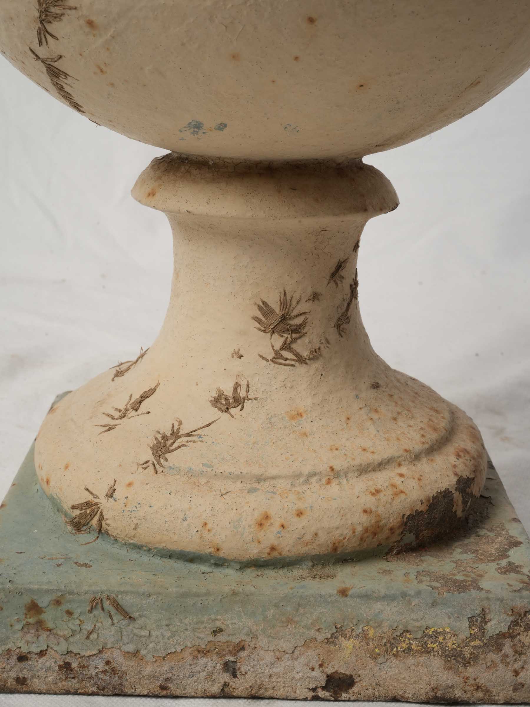 Antique French Cast-Iron Medici Garden Urn with Weathered Painted Surface - 21¼"
