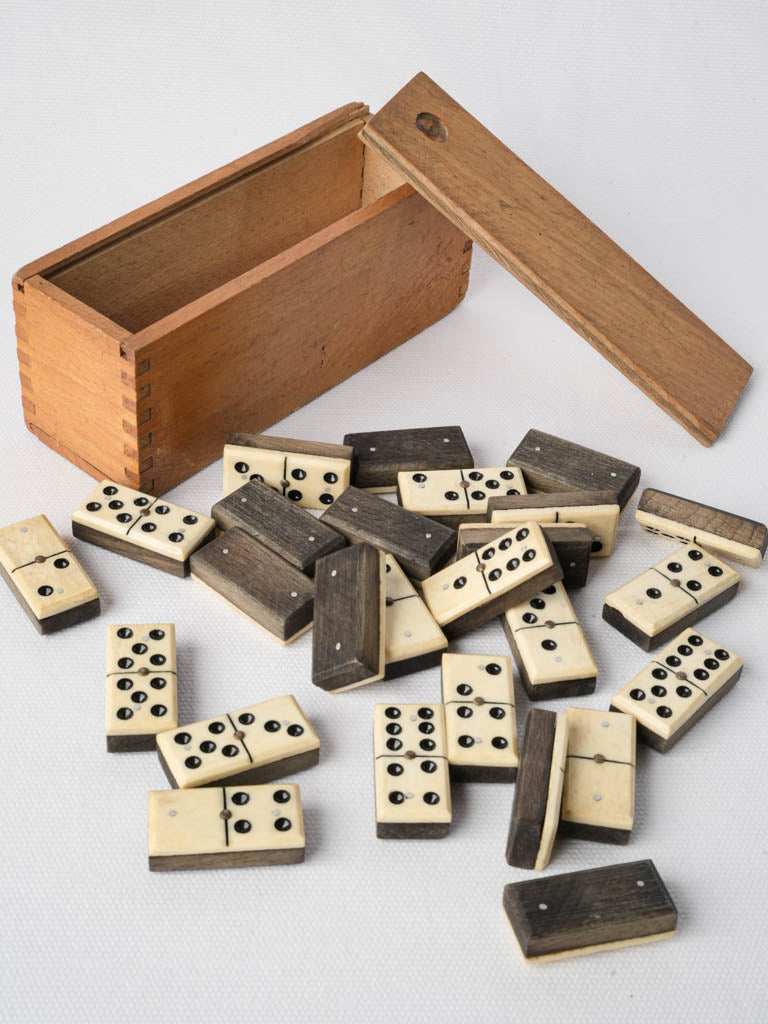 Early 20th-Century Wood and Bone Domino Set - 6¾"
