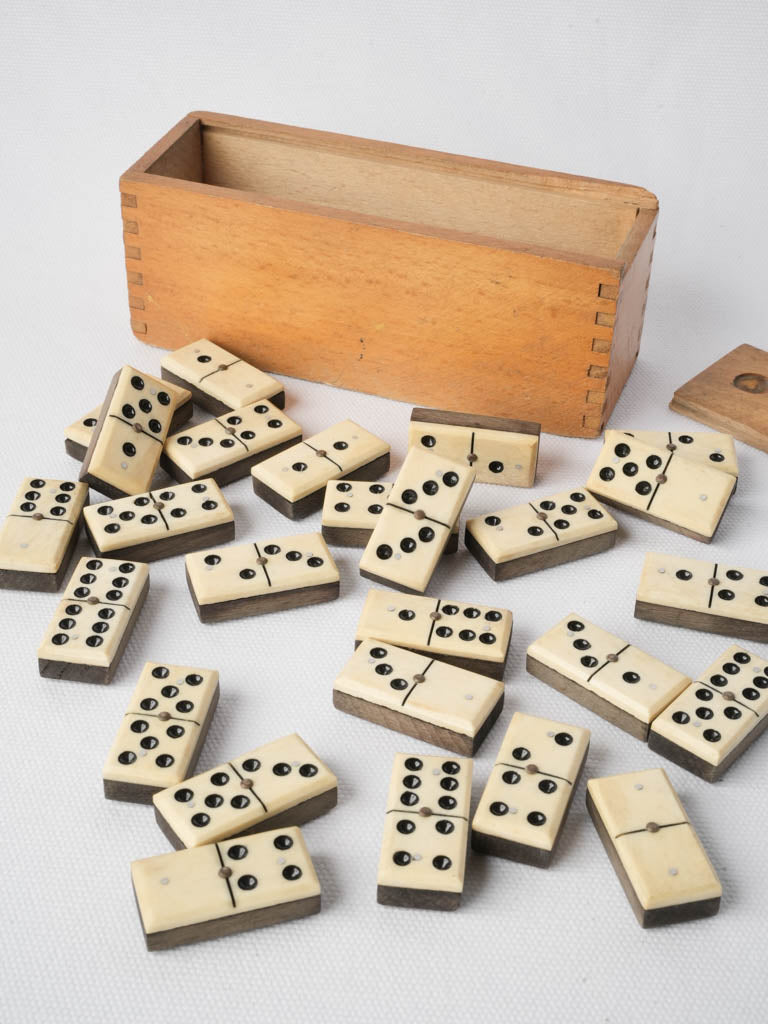 Early 20th-Century Wood and Bone Domino Set - 6¾"