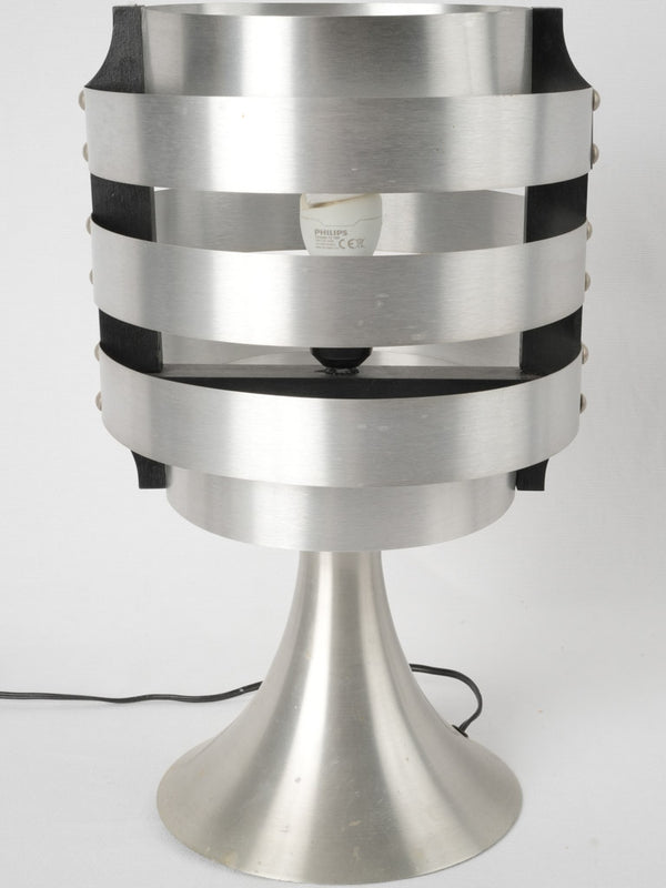 Max Sauze-style vintage table lamp in brushed aluminum 17"