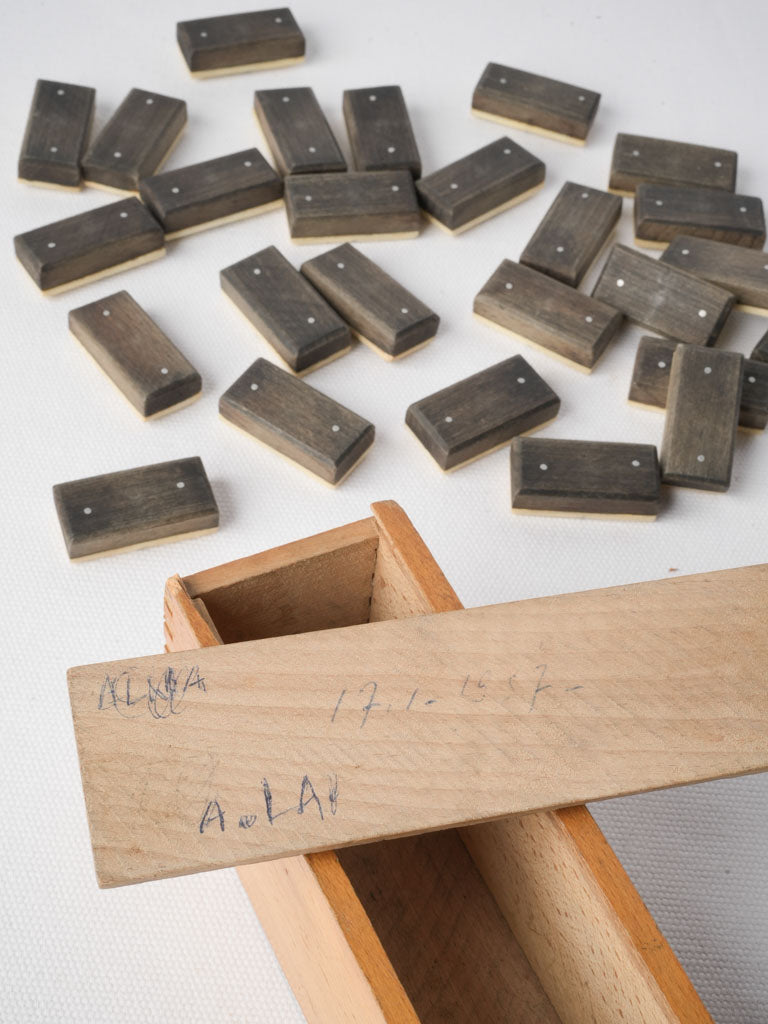 Early 20th-Century Wood and Bone Domino Set - 6¾"