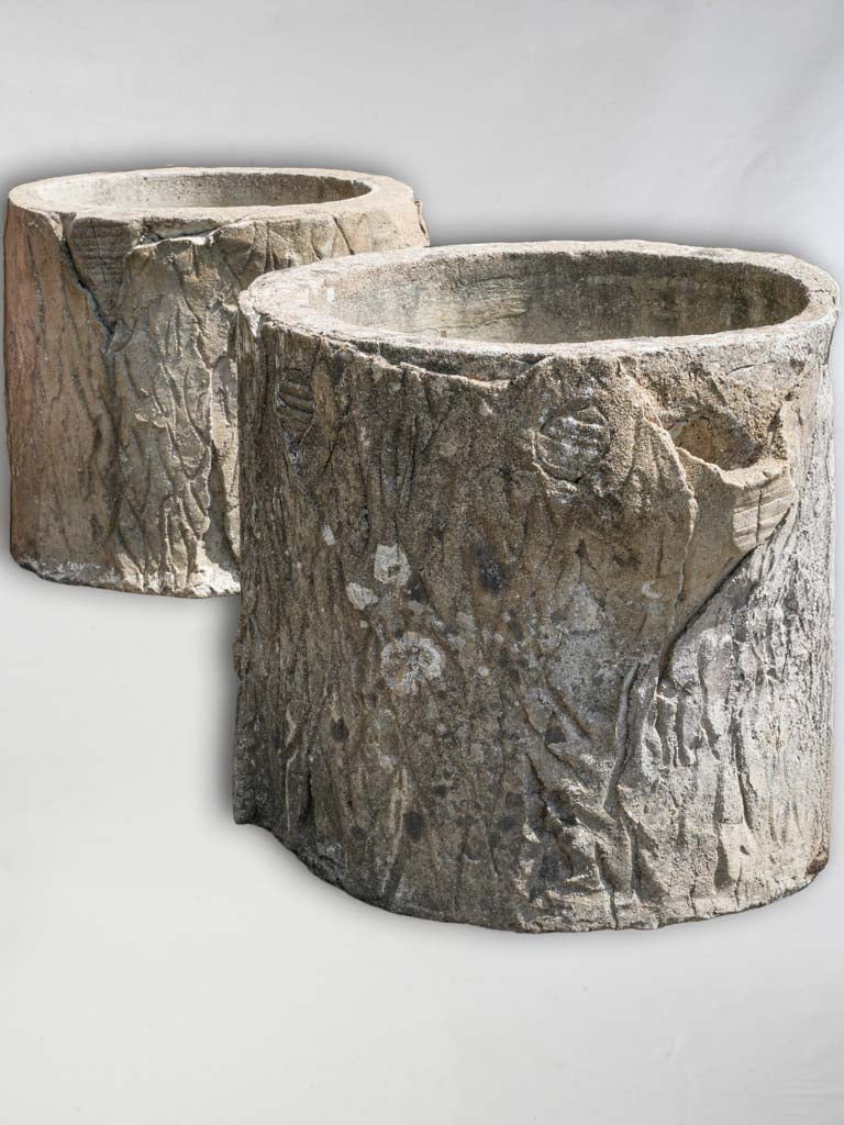 Early to Mid-20th Century Pair of Large French Faux-Bois Concrete Palnters - 21¾" x 27½"