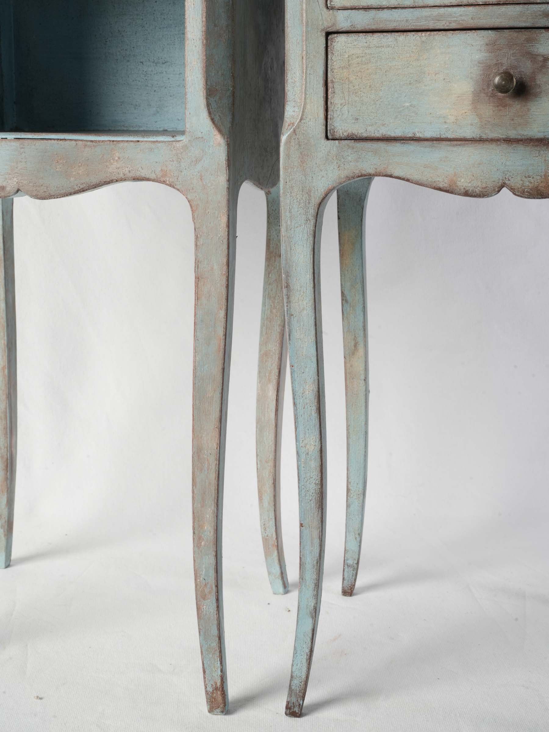 French Country Bedside Tables w/ Distressed Blue Patina - 28¾"