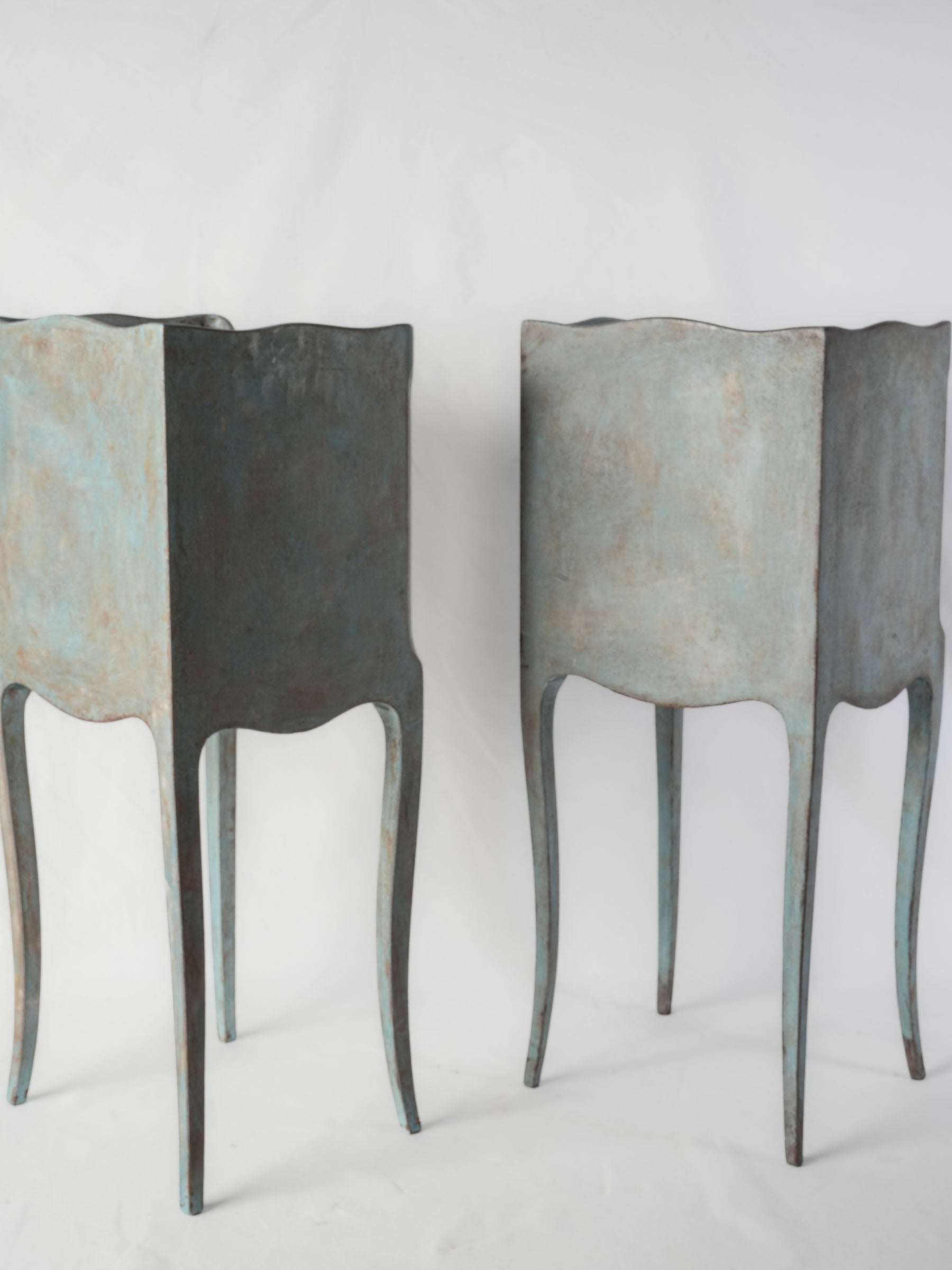 French Country Bedside Tables w/ Distressed Blue Patina - 28¾"