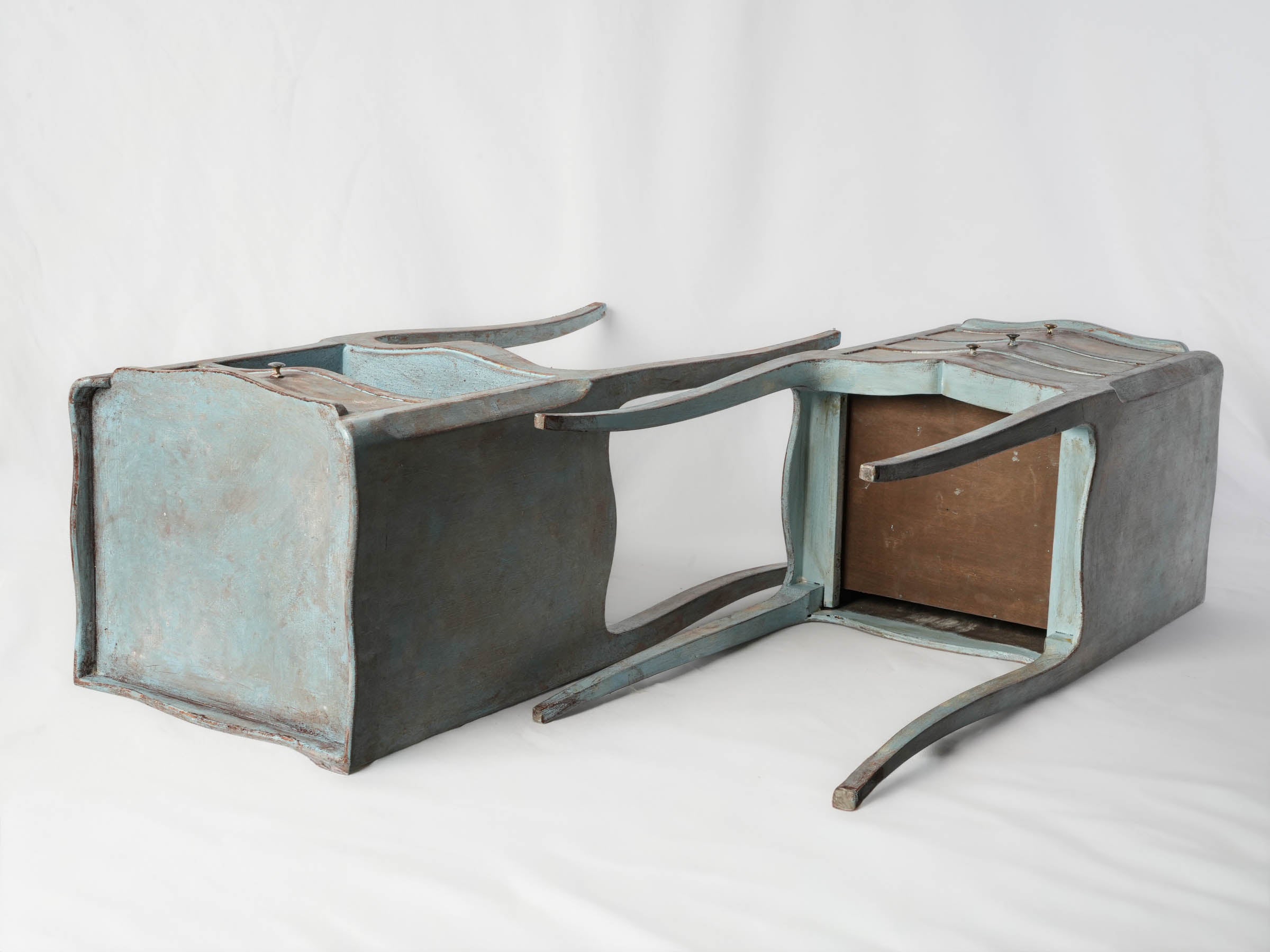 French Country Bedside Tables w/ Distressed Blue Patina - 28¾"