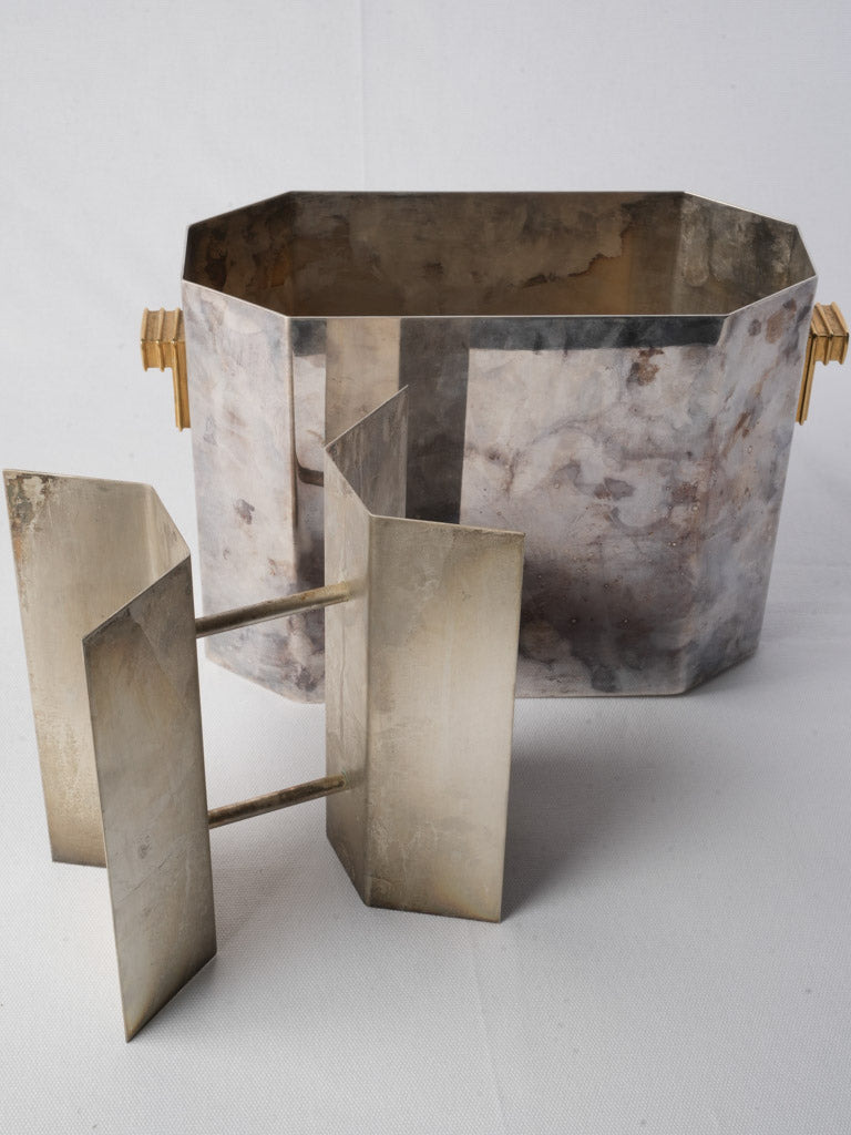 French Art Deco Silver Plated Wine Cooler W/ Divider Circa 1930 - 8¾"