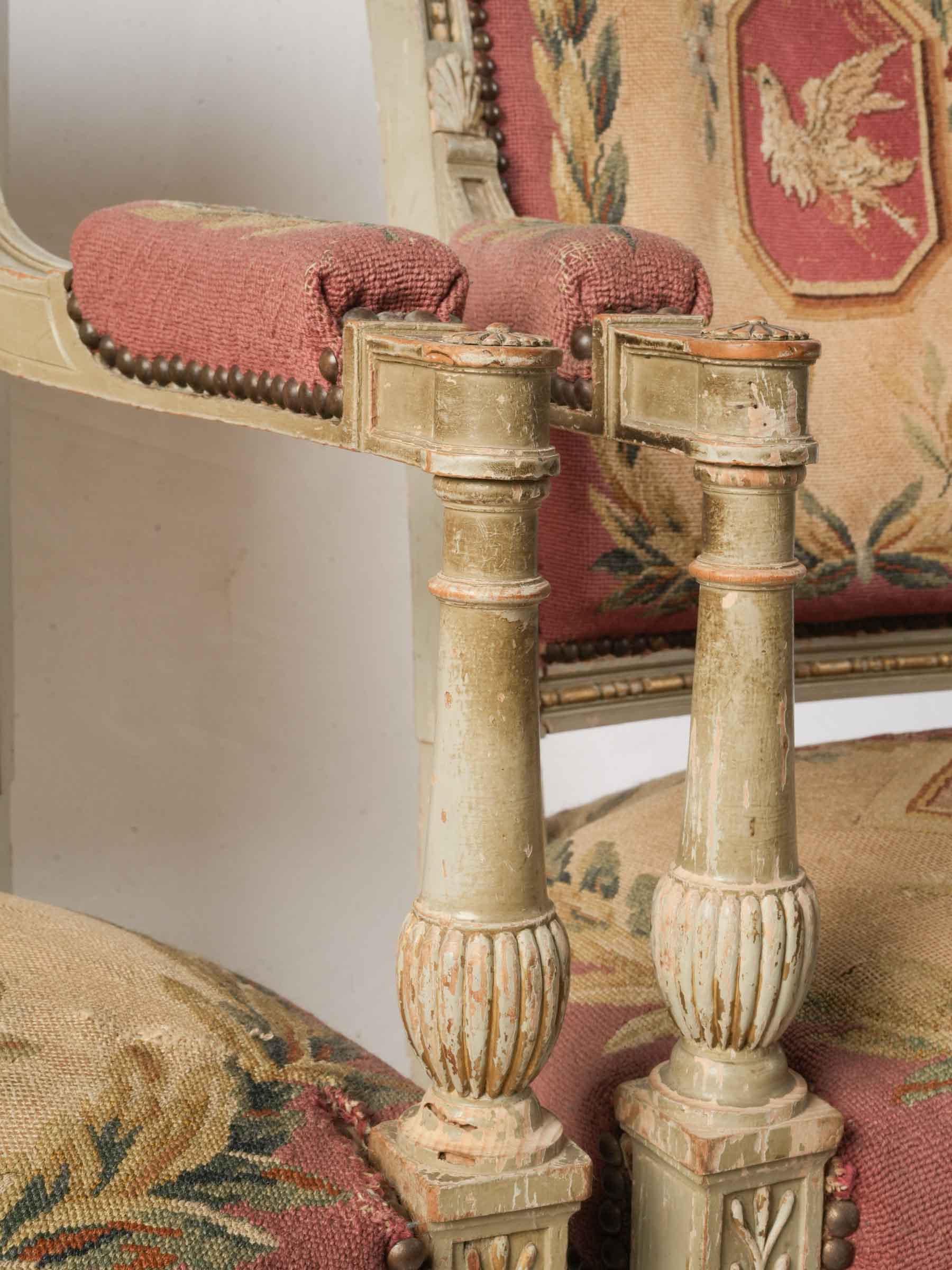 Pair of 19th-Century French Directoire-Style Armchairs w/ Original Tapestry Upholstery