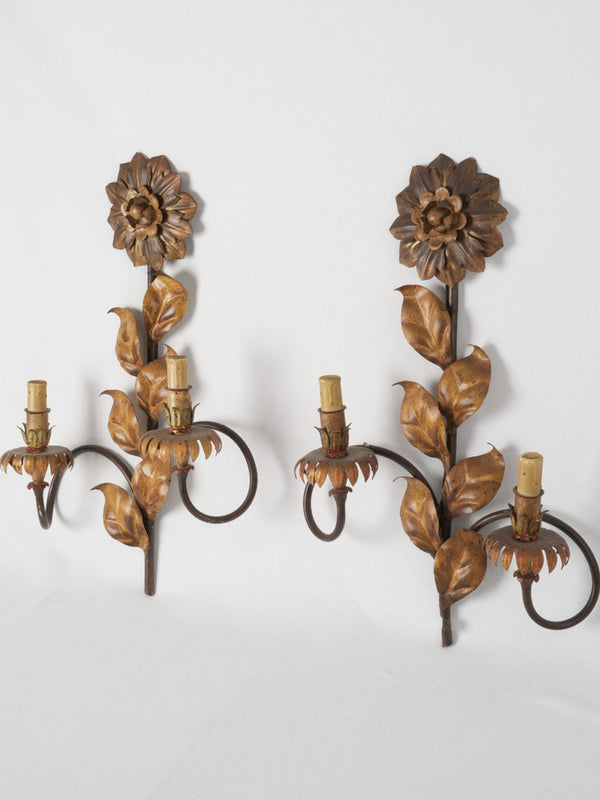 Vintage European tole floral wall sconces