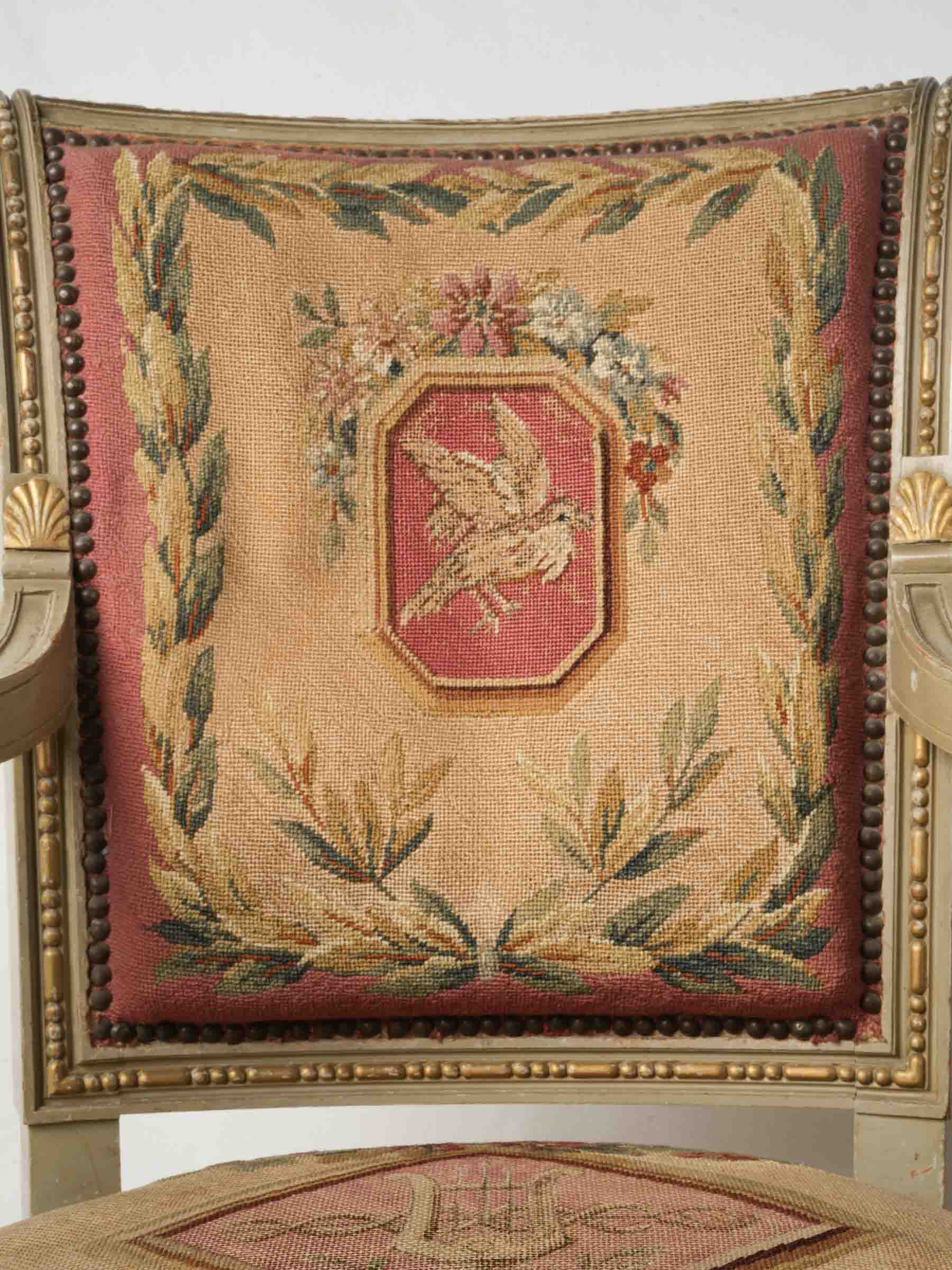 Pair of 19th-Century French Directoire-Style Armchairs w/ Original Tapestry Upholstery
