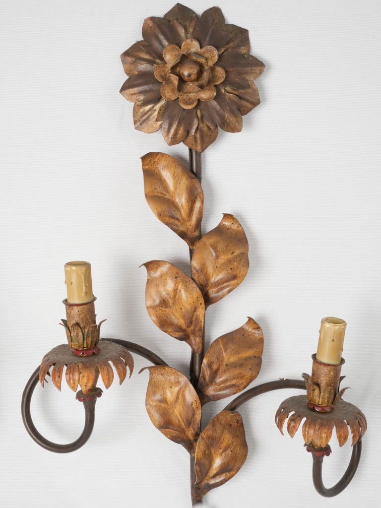 Retro green leafy tole sconces