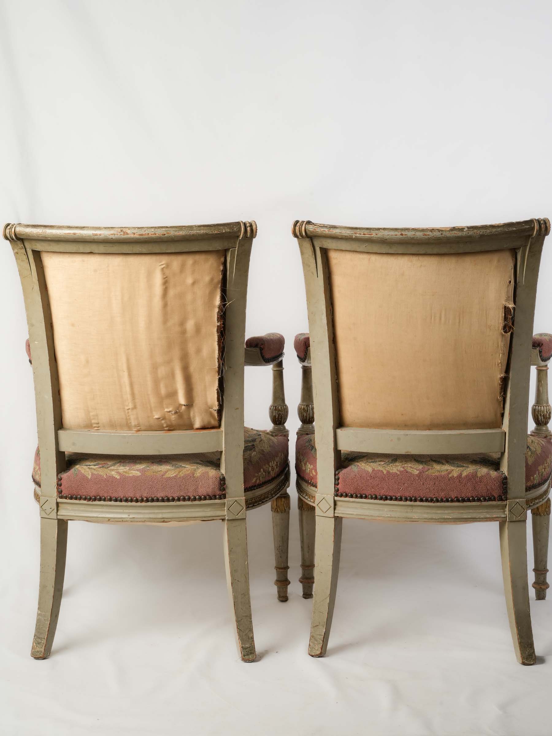 Pair of 19th-Century French Directoire-Style Armchairs w/ Original Tapestry Upholstery