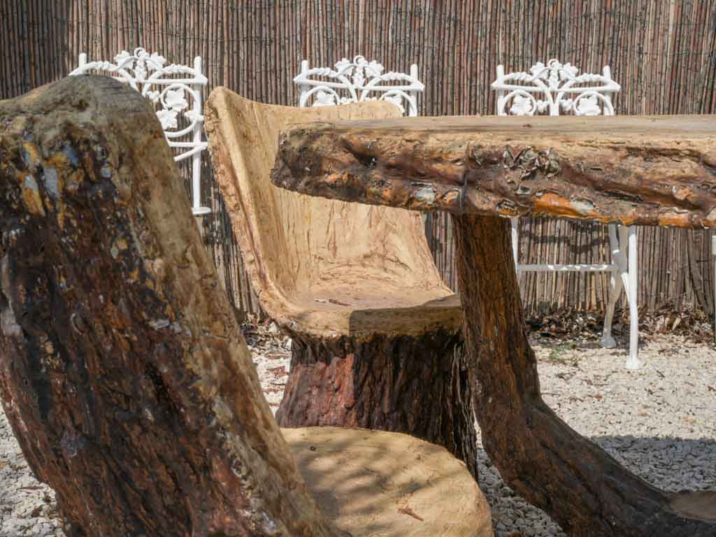 Sculptural faux bois concrete furniture  