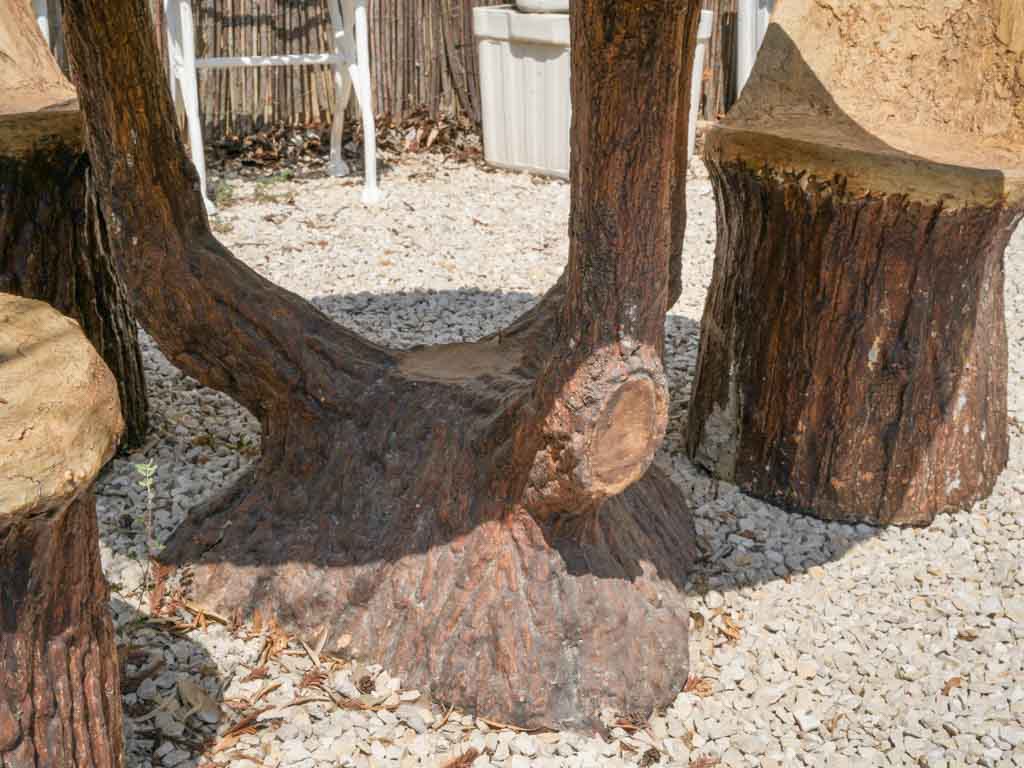 Architectural weathered wood-look garden chairs  