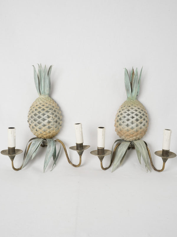 Vintage French pair of two-light pineapple sconces