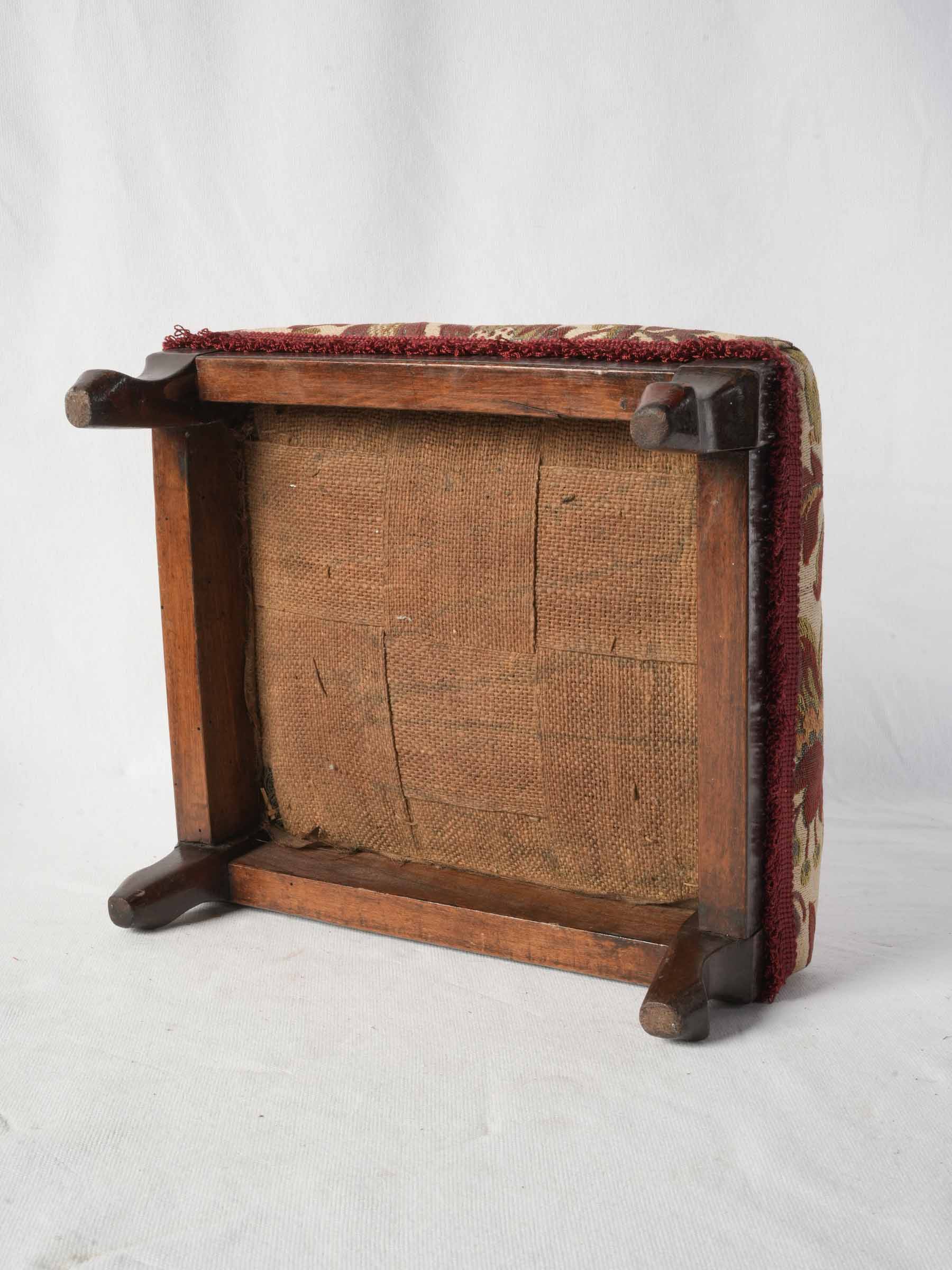 Antique French Footrest with Floral Upholstery and Fringe
