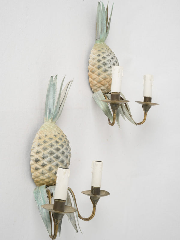 Vintage French pair of two-light pineapple sconces