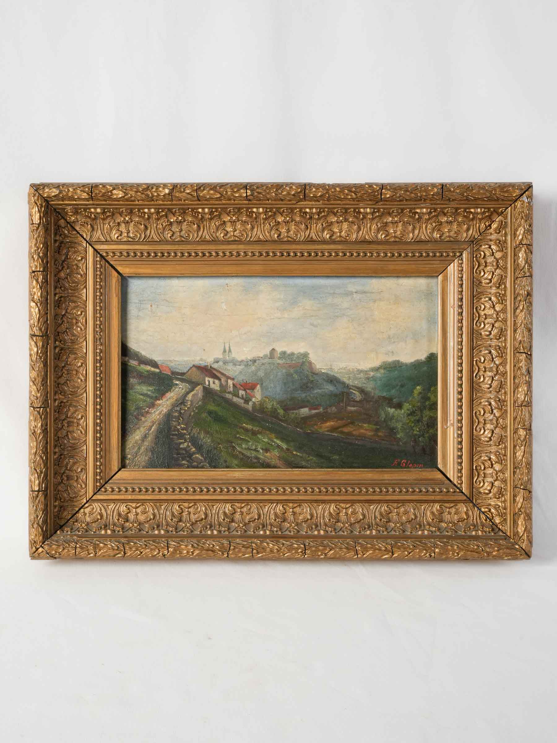 Small French Country Landscape Oil on Panel in Giltwood Frame, Late 19th Century - 16½" x 22"