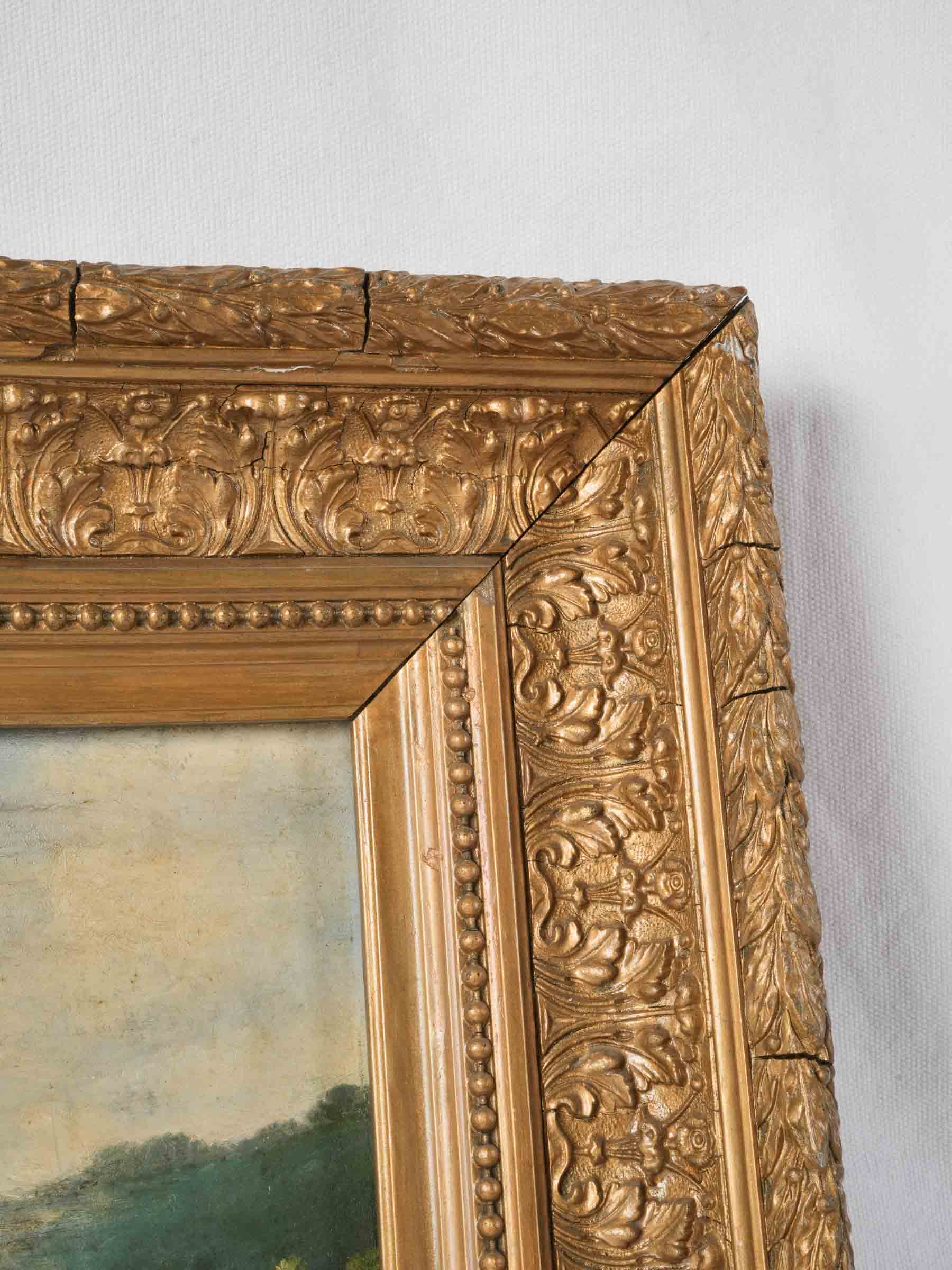 Small French Country Landscape Oil on Panel in Giltwood Frame, Late 19th Century - 16½" x 22"