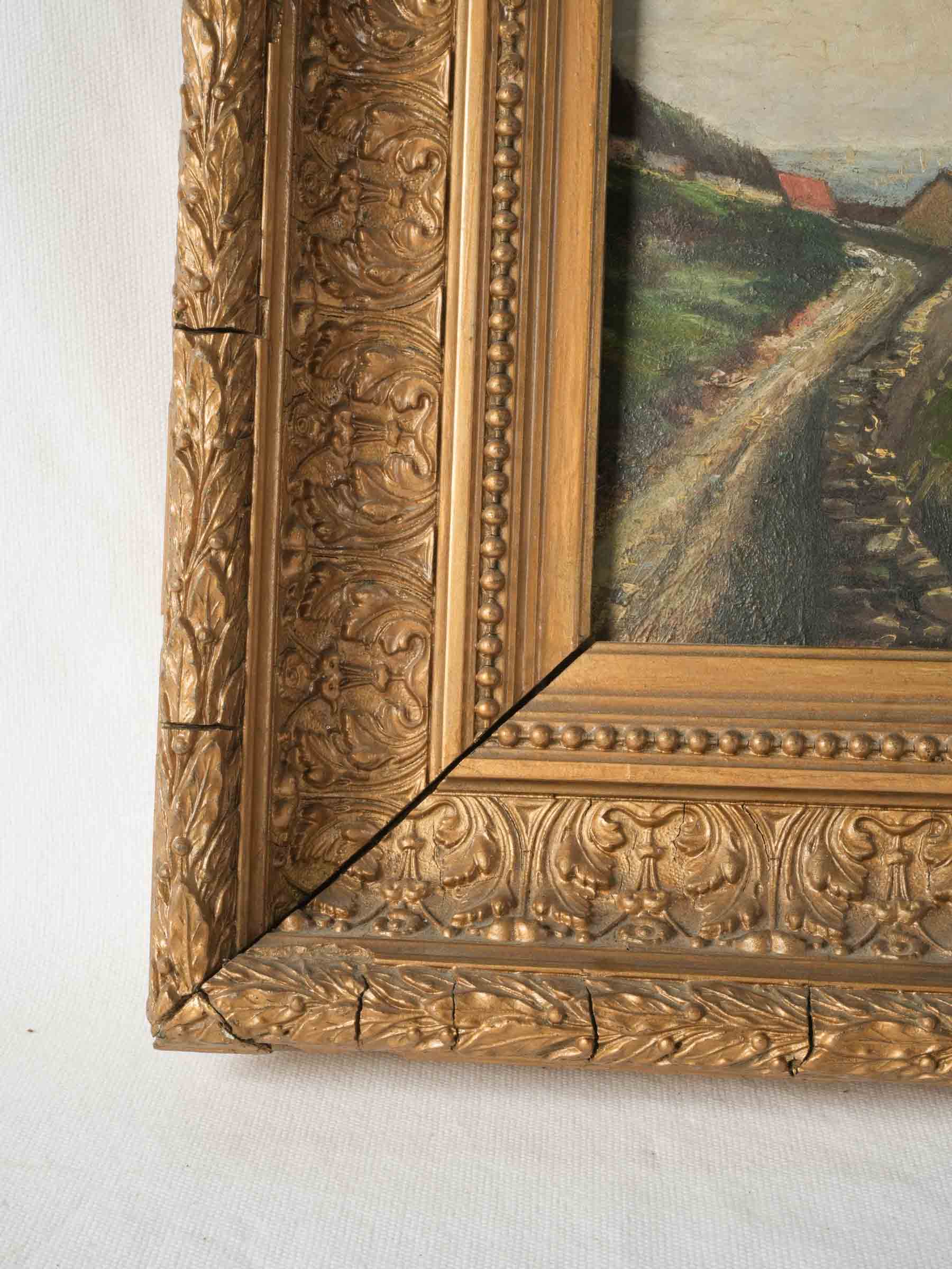 Small French Country Landscape Oil on Panel in Giltwood Frame, Late 19th Century - 16½" x 22"