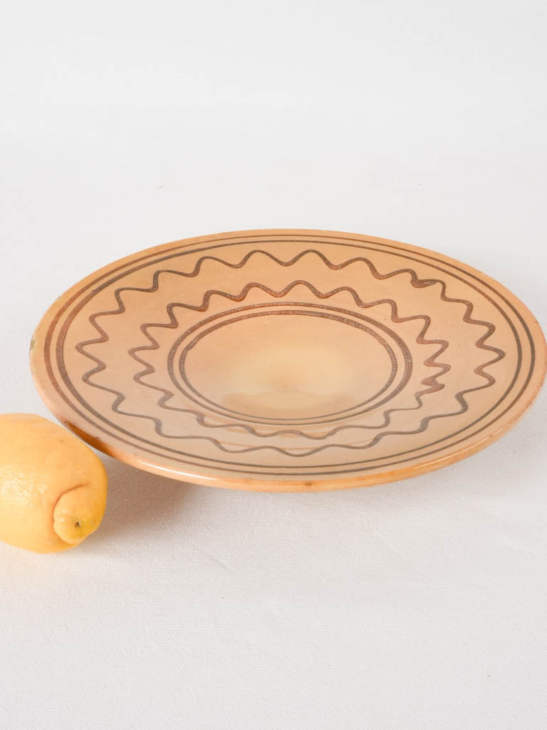Antique French omelet turning plate - Yellow & brown 10¾"