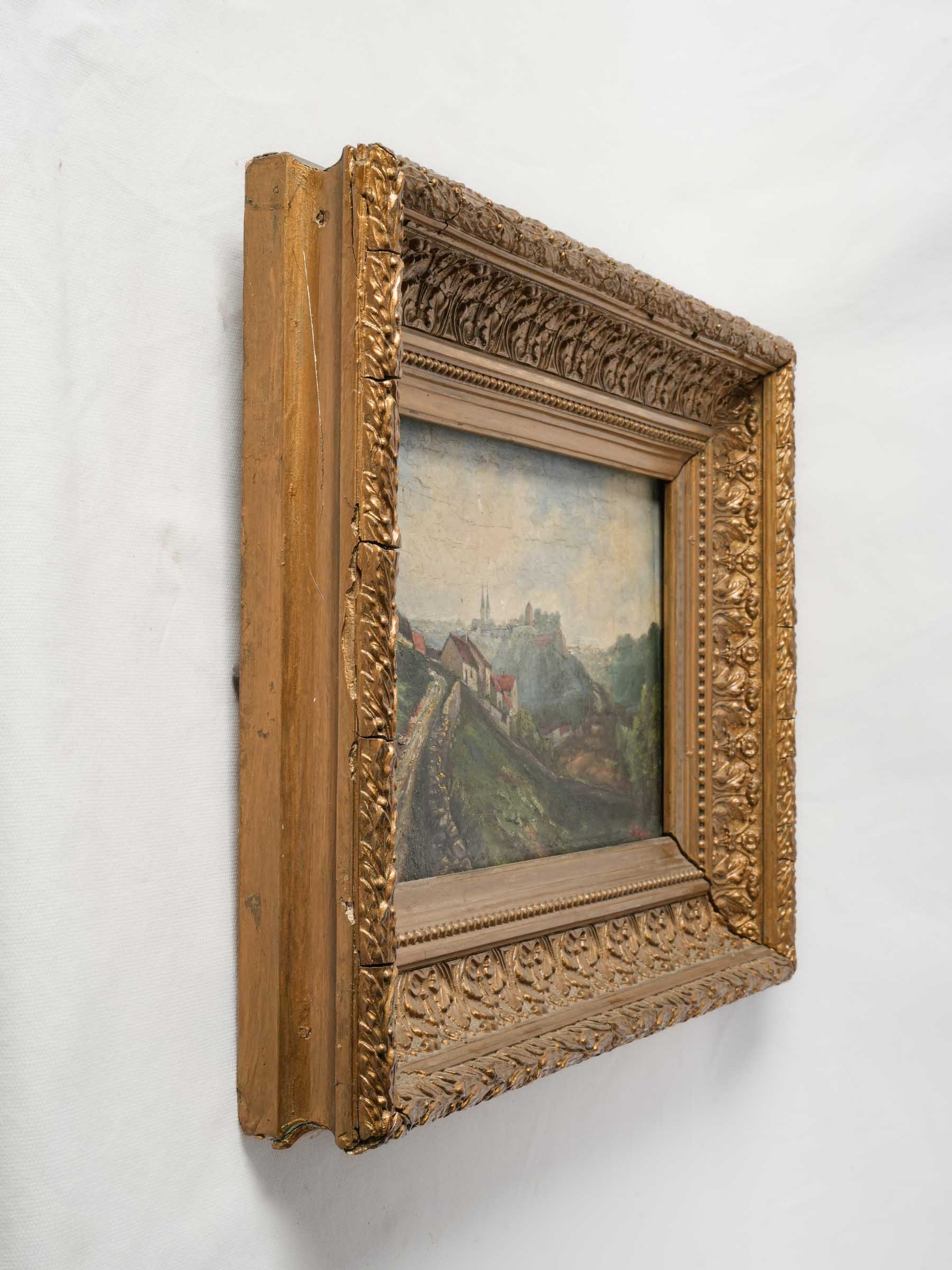 Small French Country Landscape Oil on Panel in Giltwood Frame, Late 19th Century - 16½" x 22"