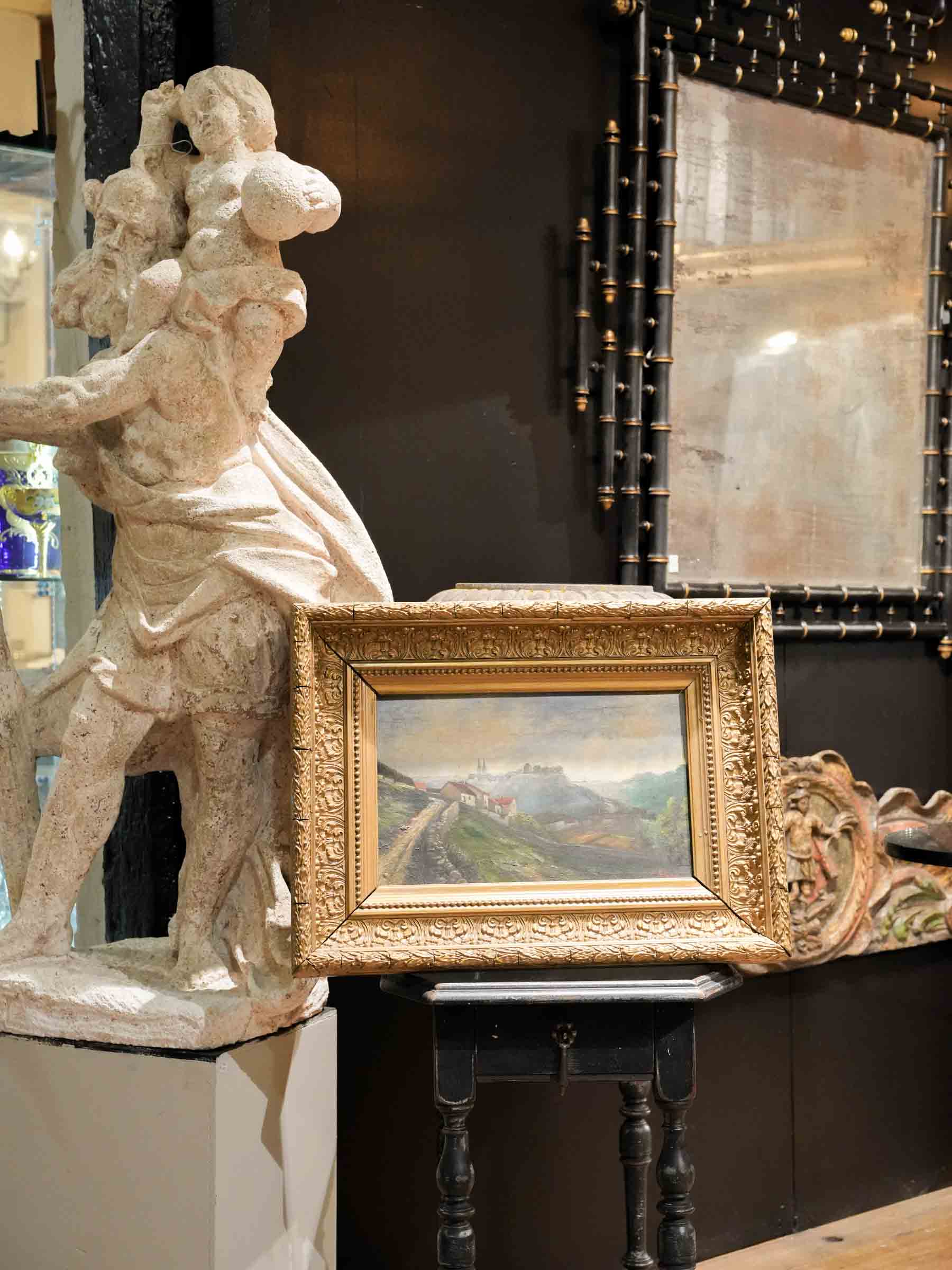 Small French Country Landscape Oil on Panel in Giltwood Frame, Late 19th Century - 16½" x 22"