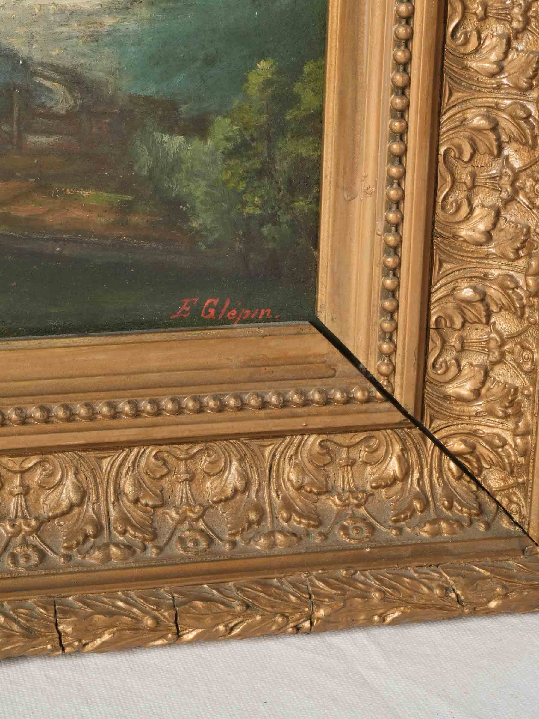 Small French Country Landscape Oil on Panel in Giltwood Frame, Late 19th Century - 16½" x 22"