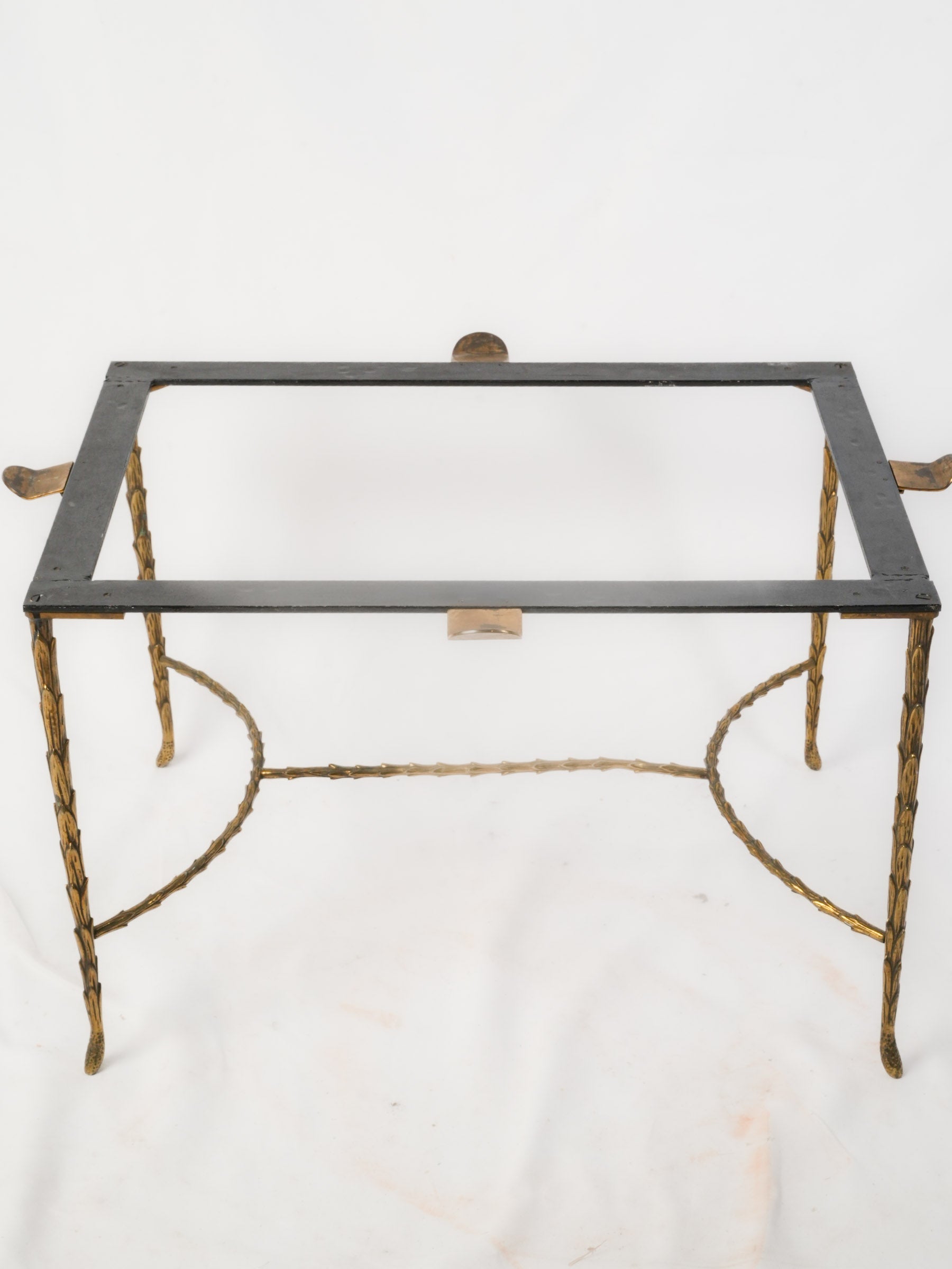 Elegant Gilt Brass Coffee Table w/ Hand-Painted Chinoiserie Tray, circa 1950 - 17¼" x 31½" x 24¾"