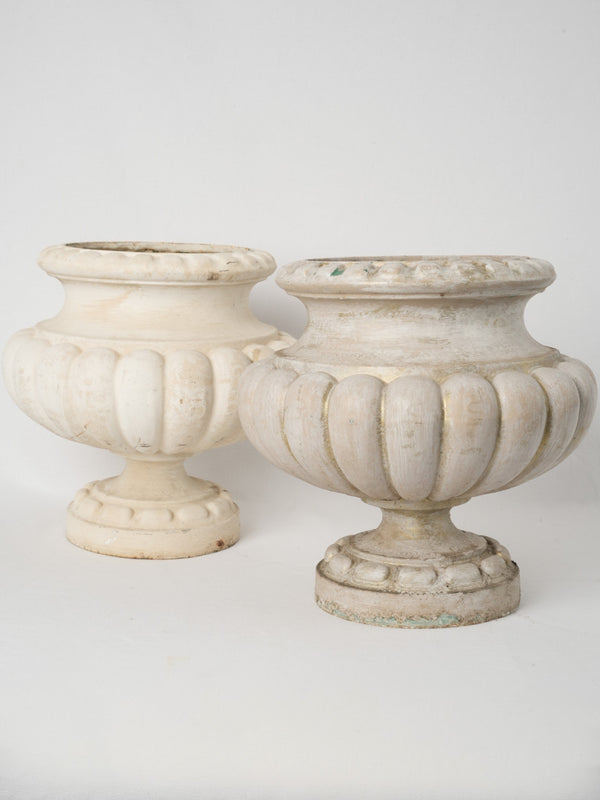 Antique pair of Medici urns w/ white patina 13½"