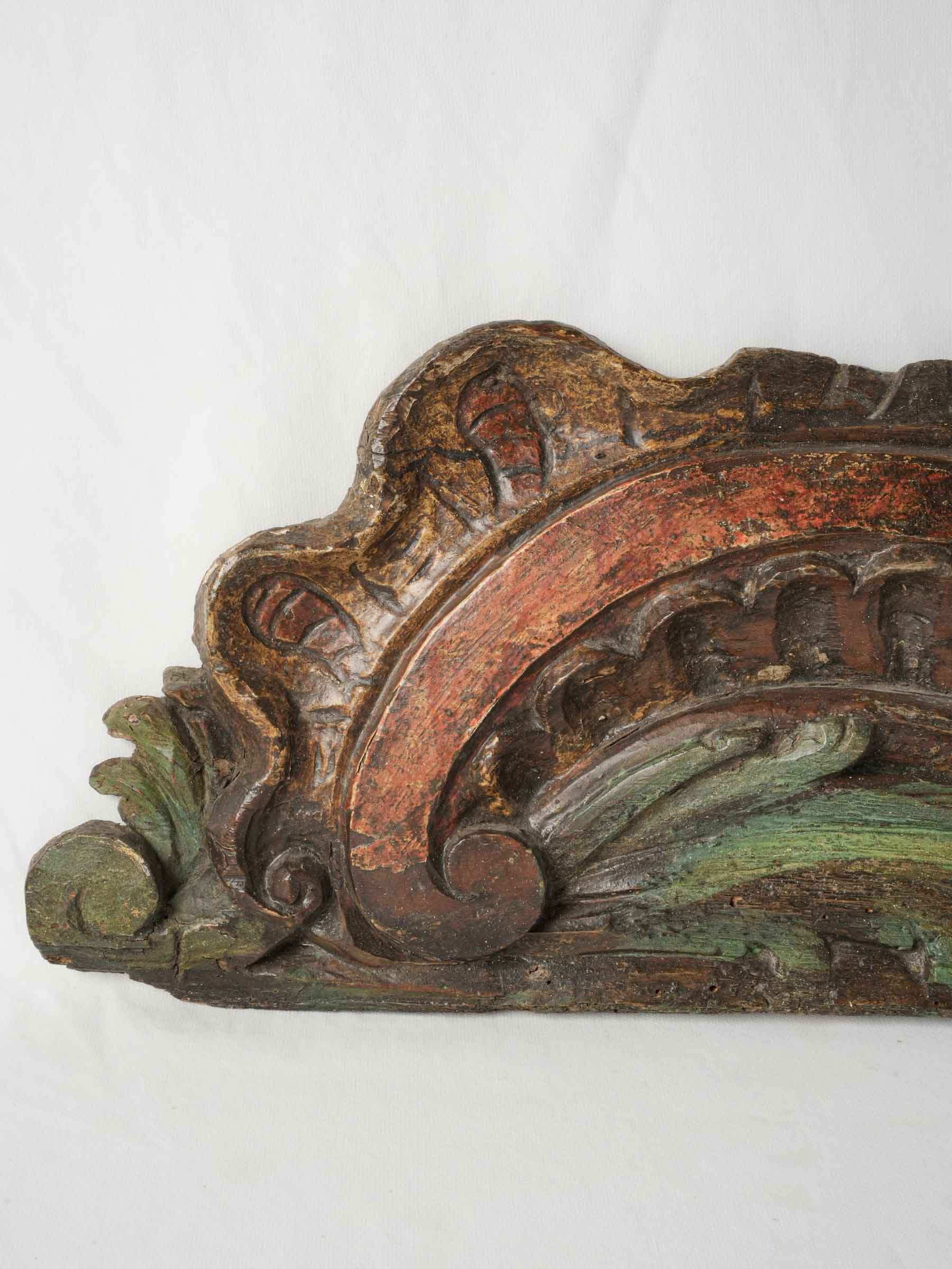 18th-Century Spanish Carved Overdoor Panel w/ Warrior Medallion- 15" x 50¾"
