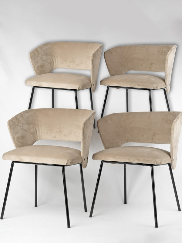 Vintage taupe velour upholstered shell chairs
