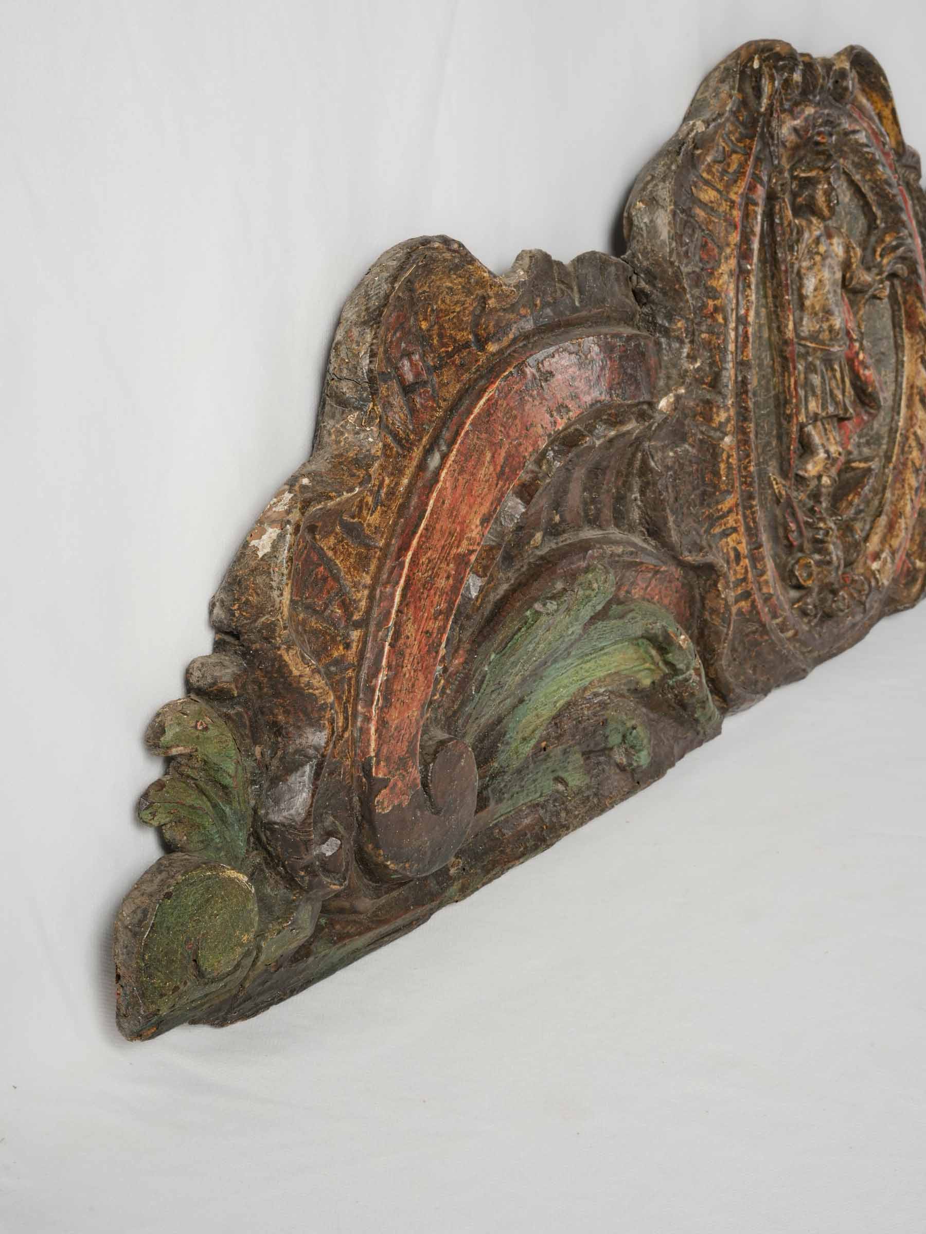 18th-Century Spanish Carved Overdoor Panel w/ Warrior Medallion- 15" x 50¾"