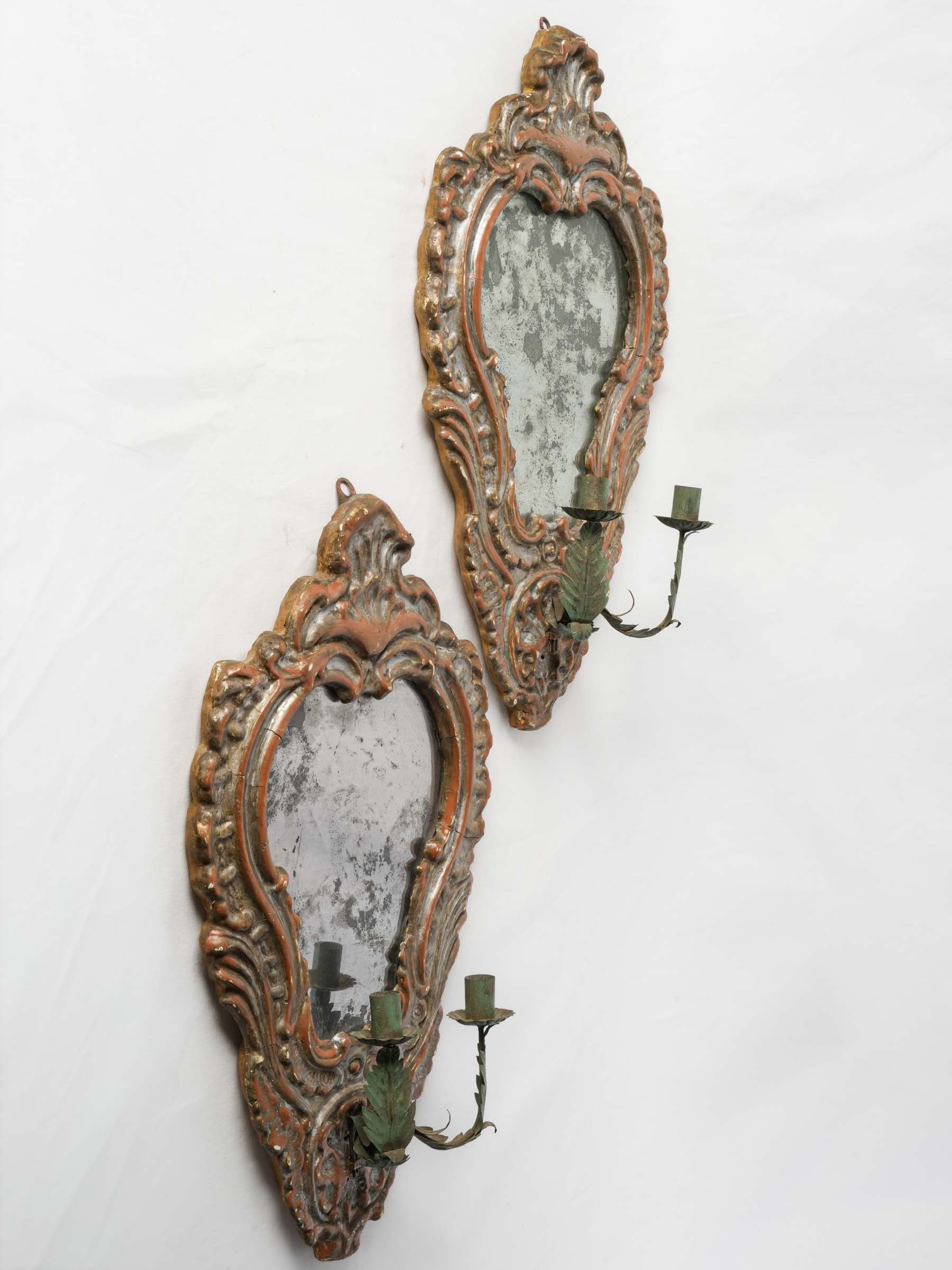 Rare Pair of 18th-Century Italian Mirror-Backed Candle Sconces - 26¾"x 16½"