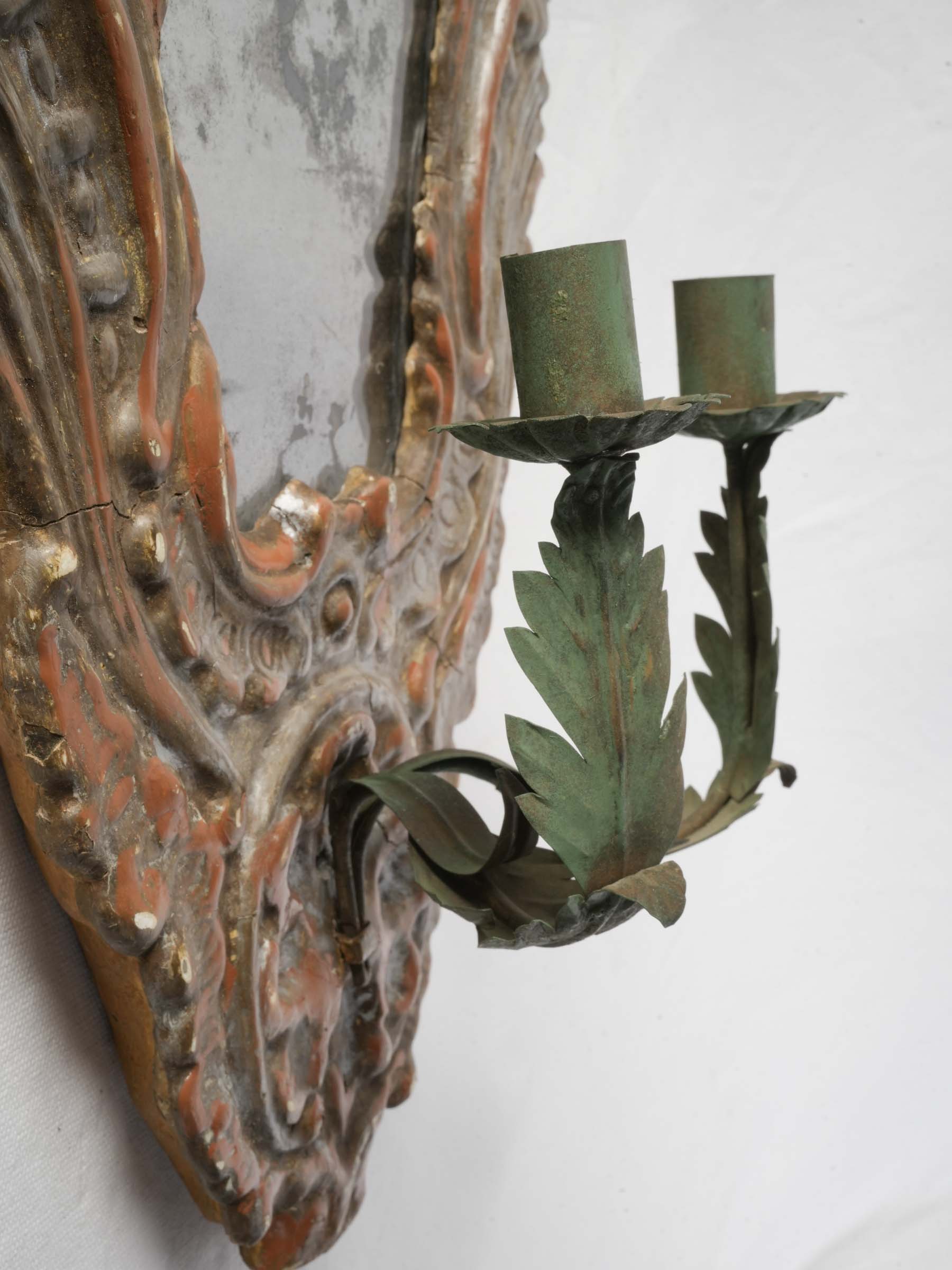 Rare Pair of 18th-Century Italian Mirror-Backed Candle Sconces - 26¾"x 16½"