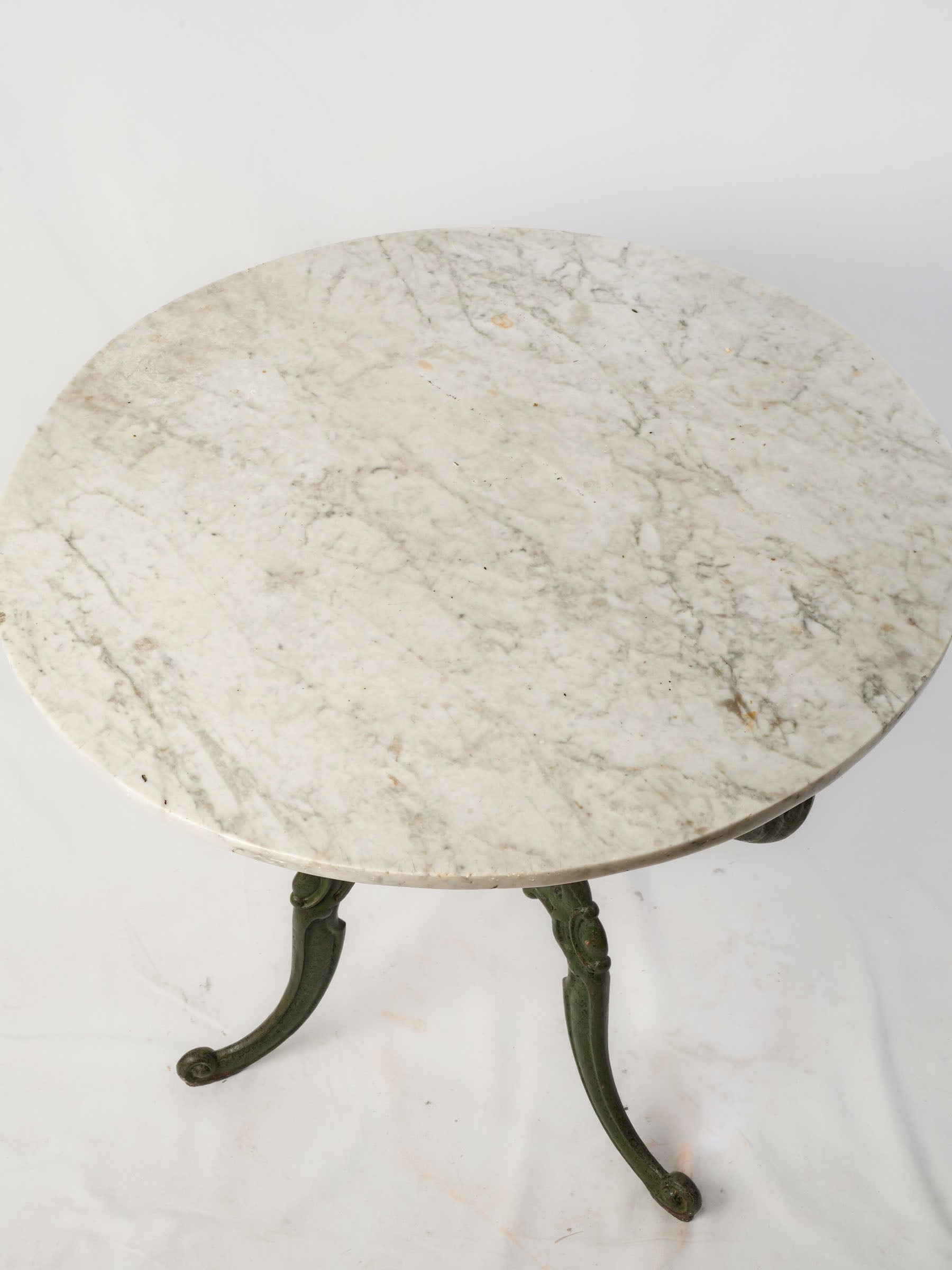 Antique Cast-Iron Garden Table w/ Marble Top and Green-Painted Base, circa 1900 - 30" x 32"
