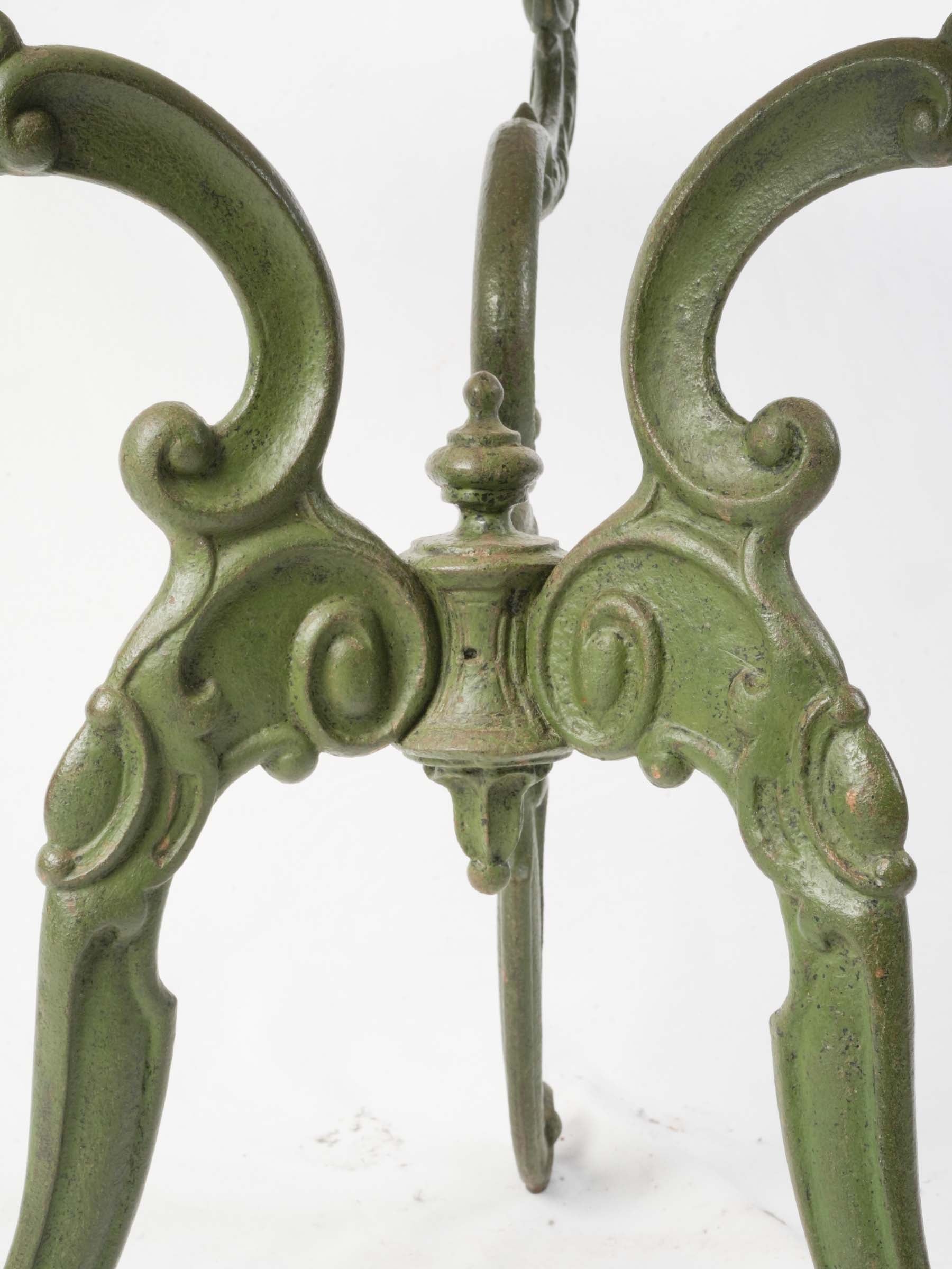 Antique Cast-Iron Garden Table w/ Marble Top and Green-Painted Base, circa 1900 - 30" x 32"
