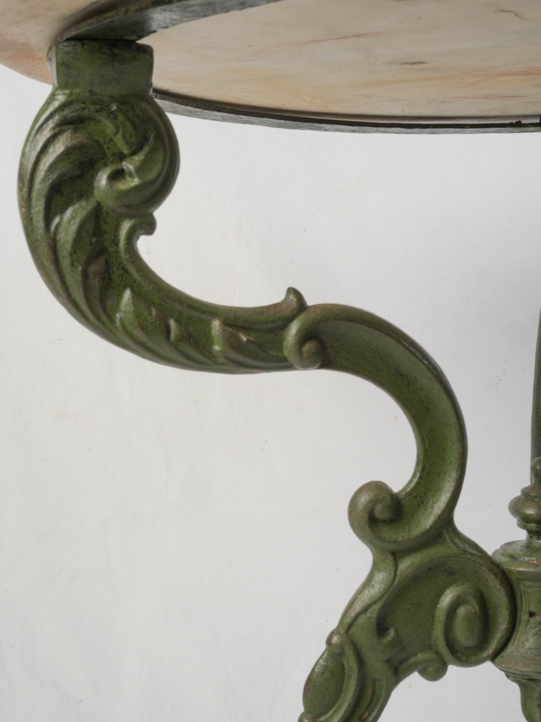 Antique Cast-Iron Garden Table w/ Marble Top and Green-Painted Base, circa 1900 - 30" x 32"