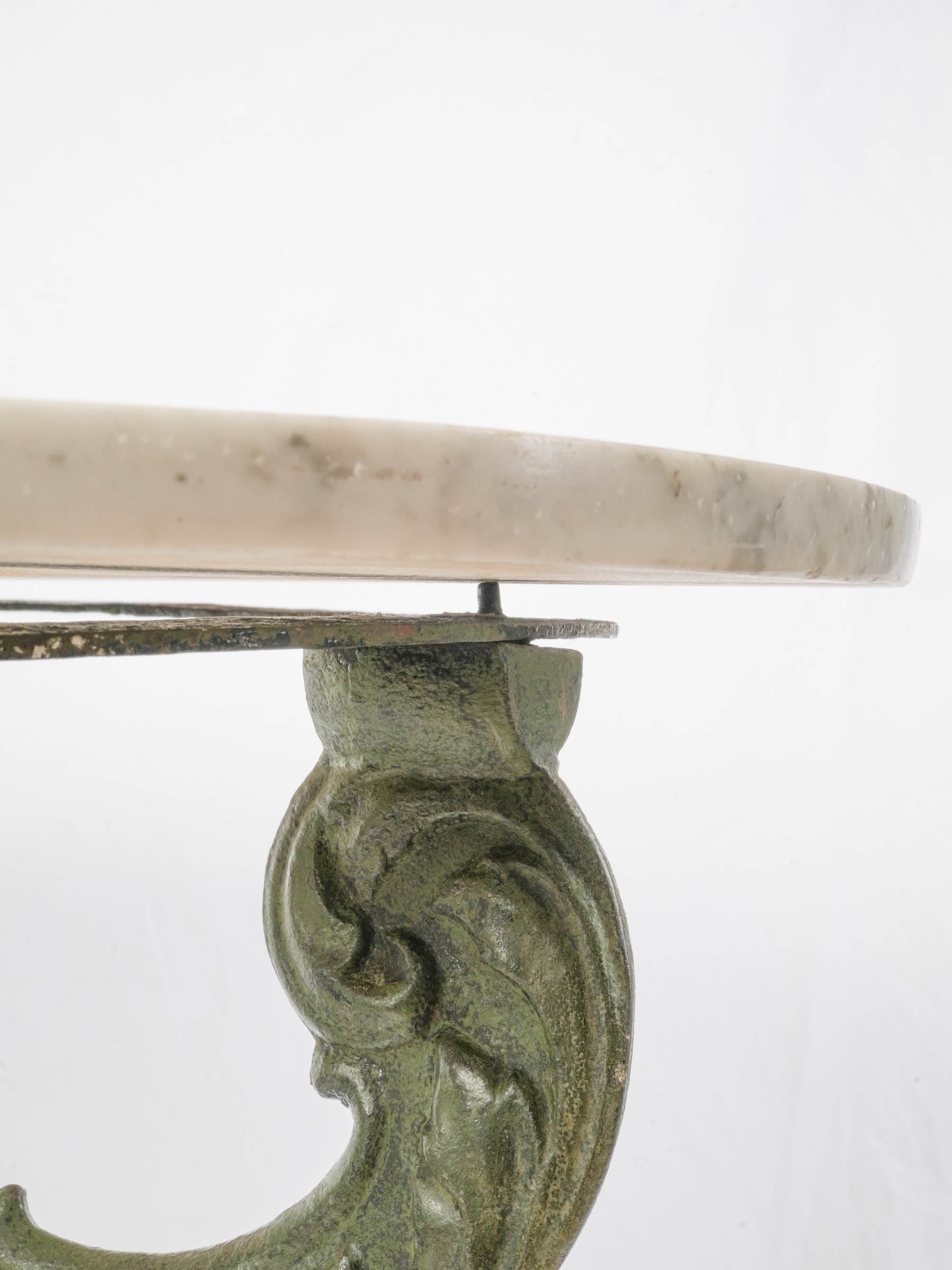 Antique Cast-Iron Garden Table w/ Marble Top and Green-Painted Base, circa 1900 - 30" x 32"