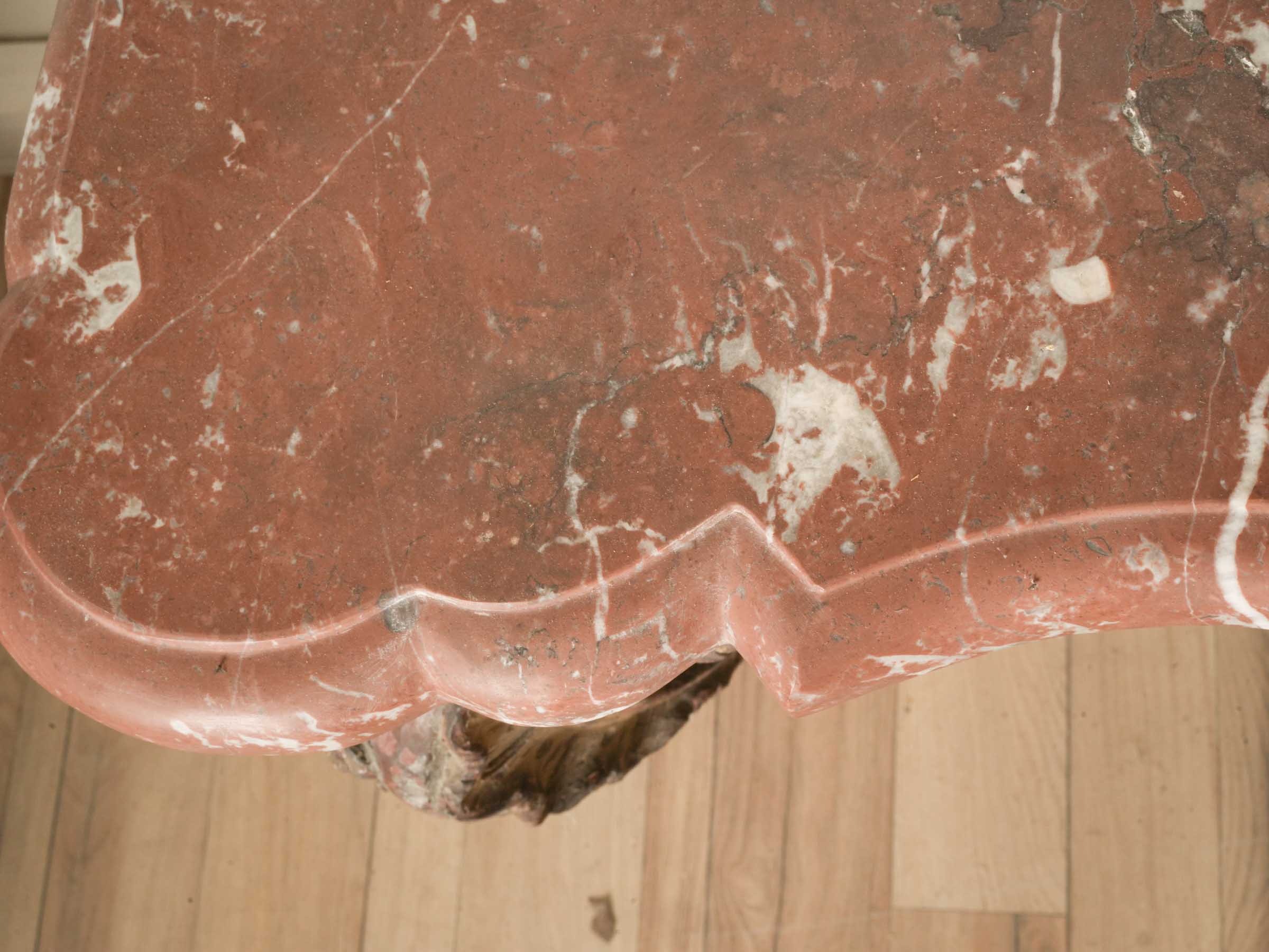 Exuberant Italian Rococo Carved Wall Console w/ Red Marble Top, 18th Century - 36½" wide