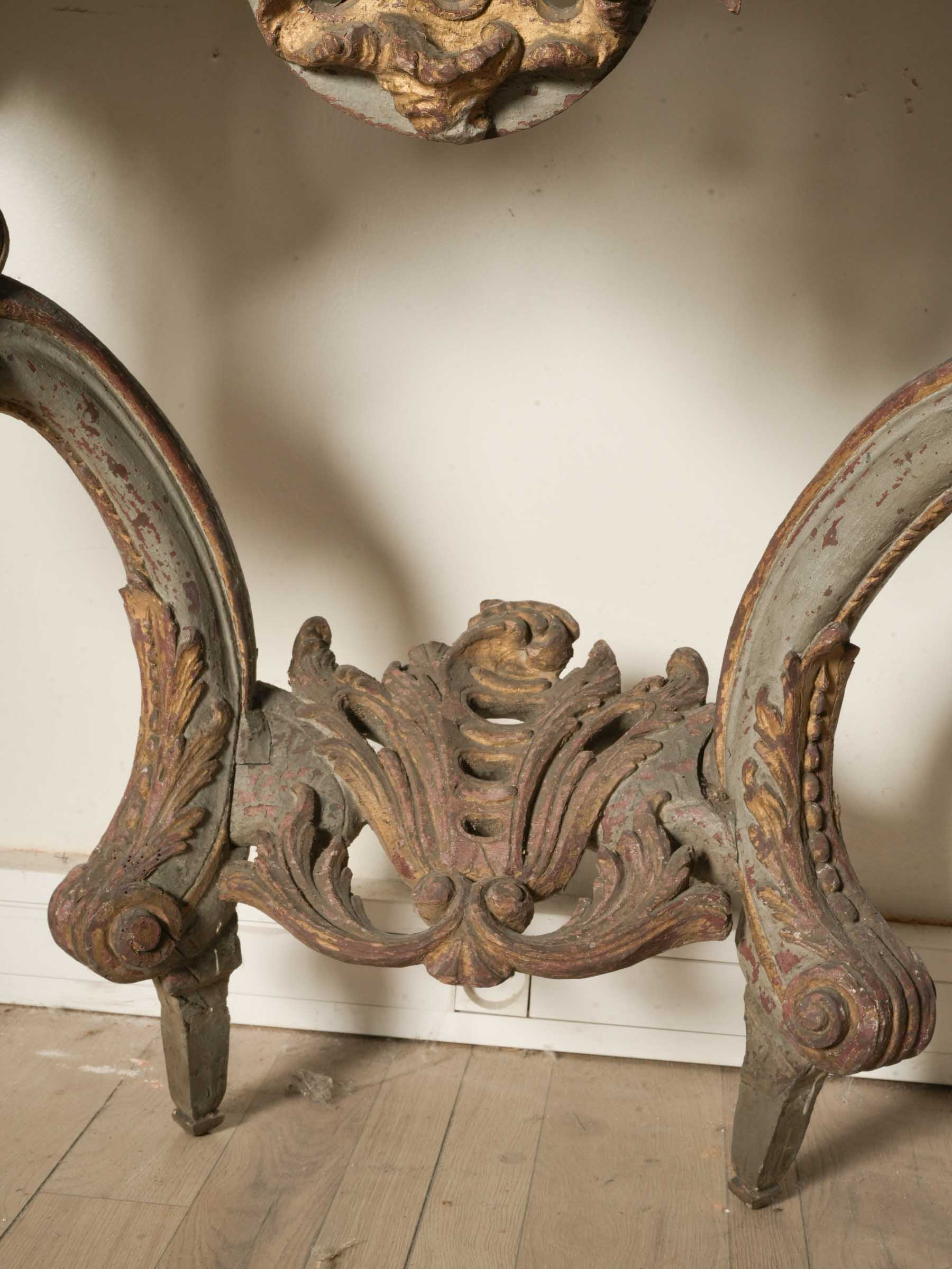 Exuberant Italian Rococo Carved Wall Console w/ Red Marble Top, 18th Century - 36½" wide