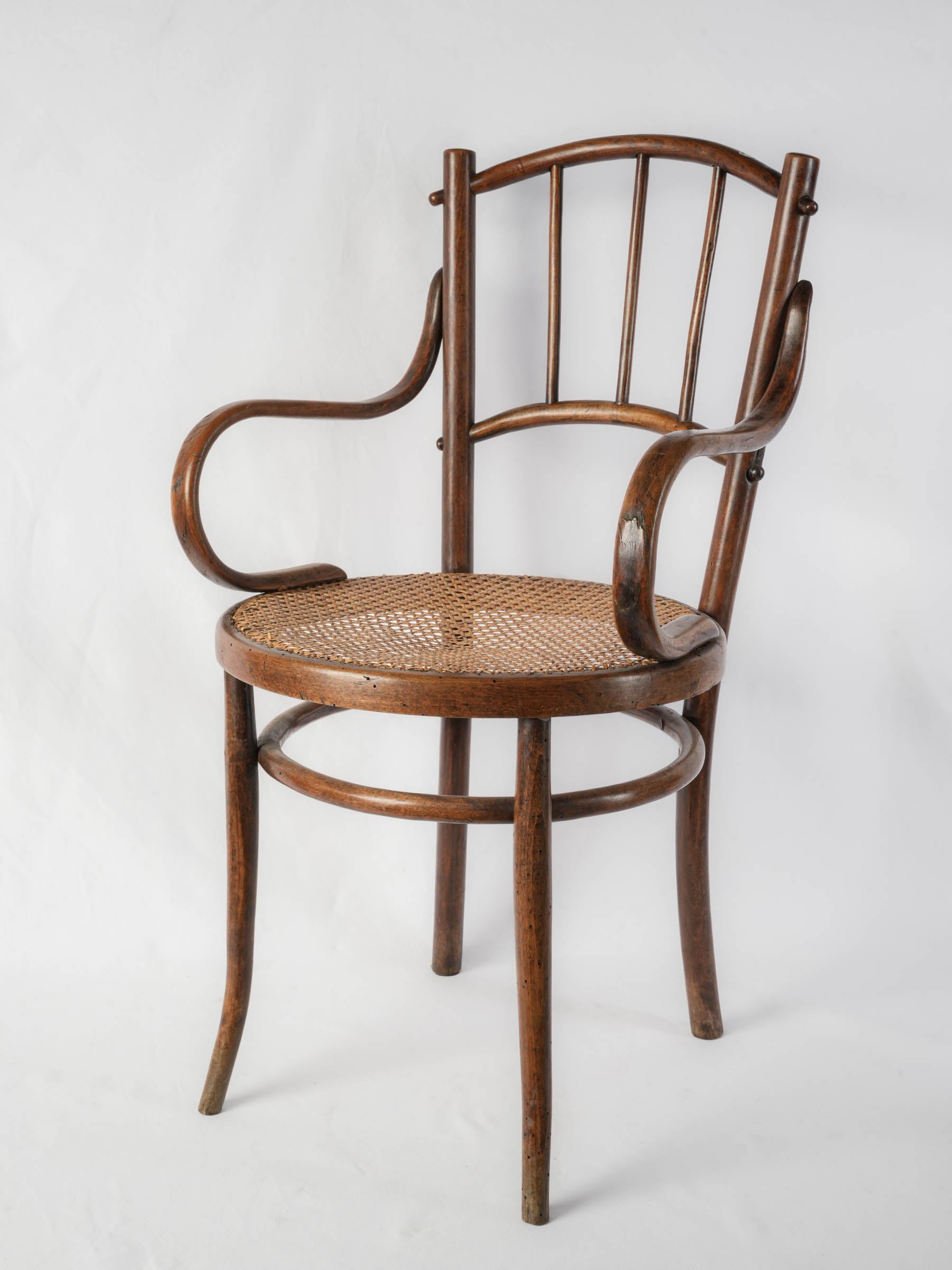 Early 20th-Century Bentwood Desk Armchair with Caned Seat