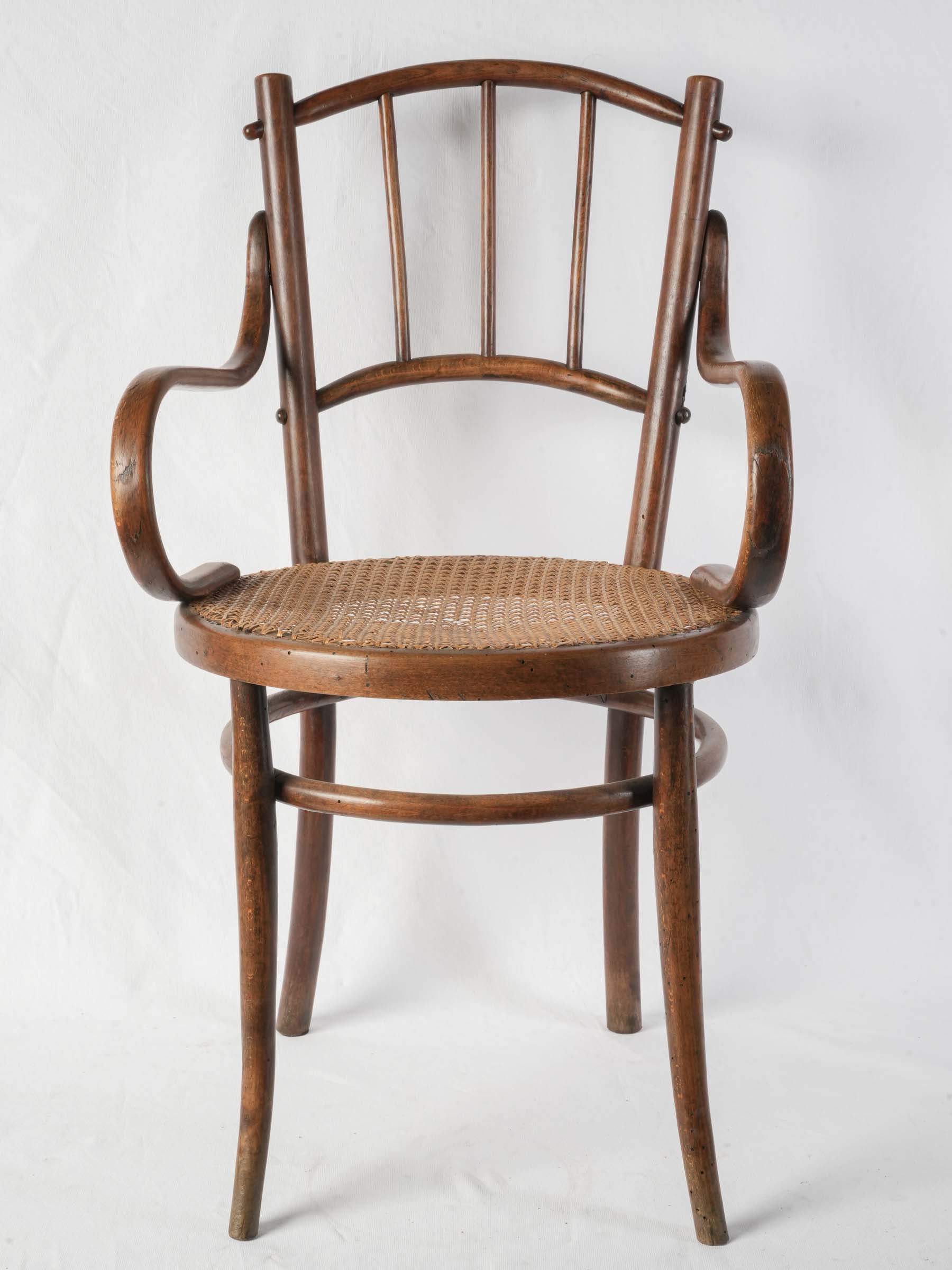 Early 20th-Century Bentwood Desk Armchair with Caned Seat