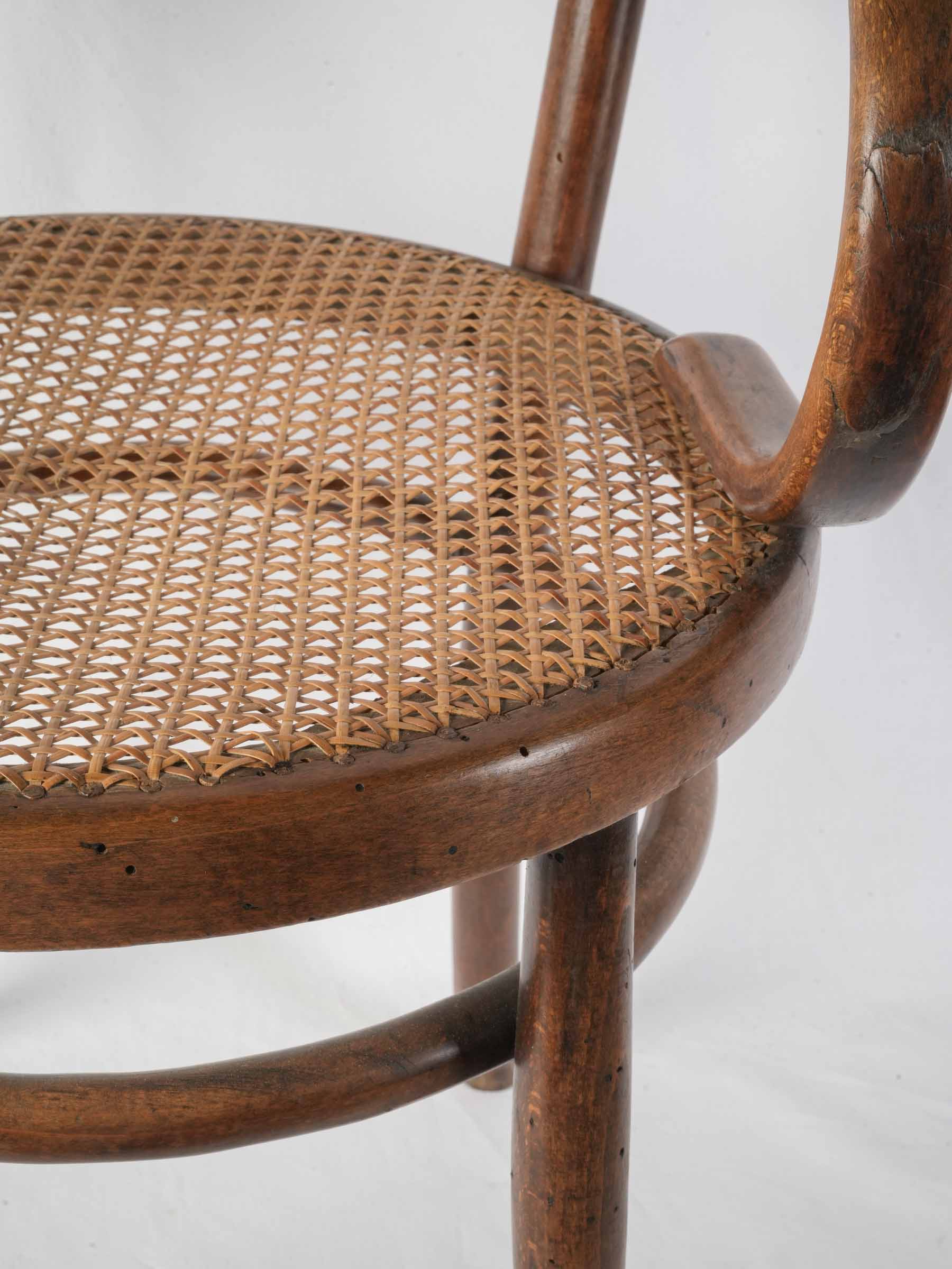 Early 20th-Century Bentwood Desk Armchair with Caned Seat