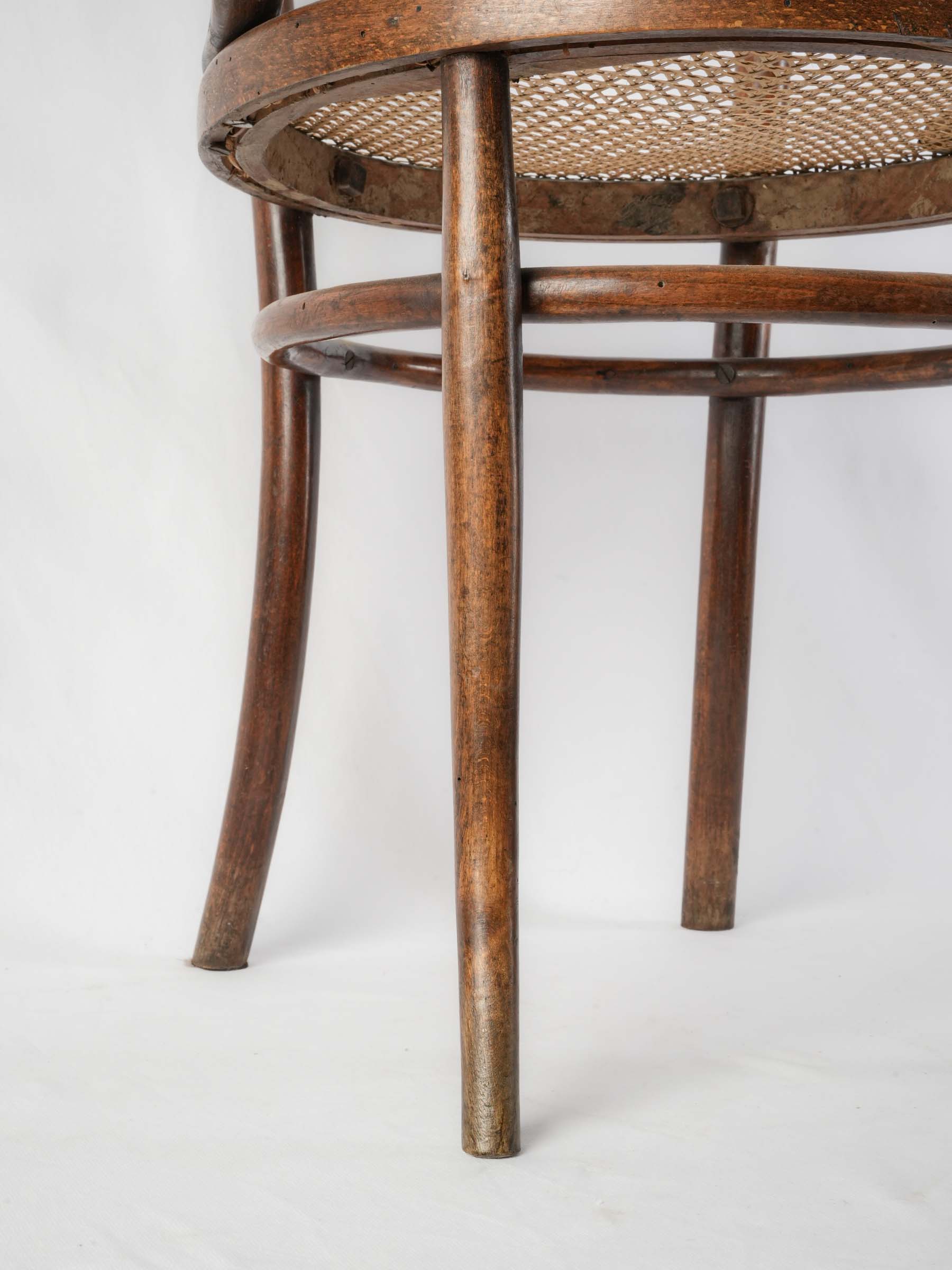 Early 20th-Century Bentwood Desk Armchair with Caned Seat