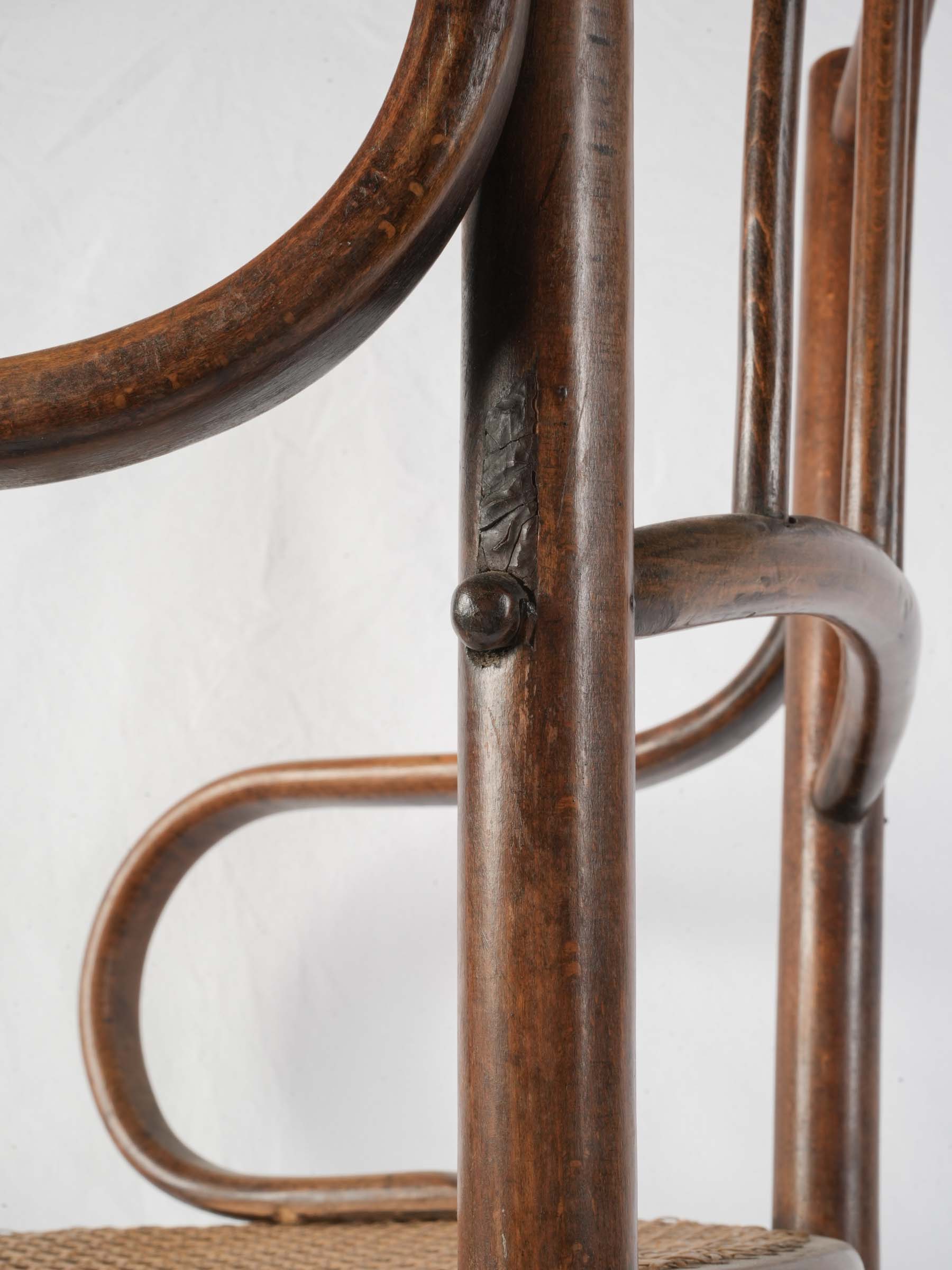 Early 20th-Century Bentwood Desk Armchair with Caned Seat
