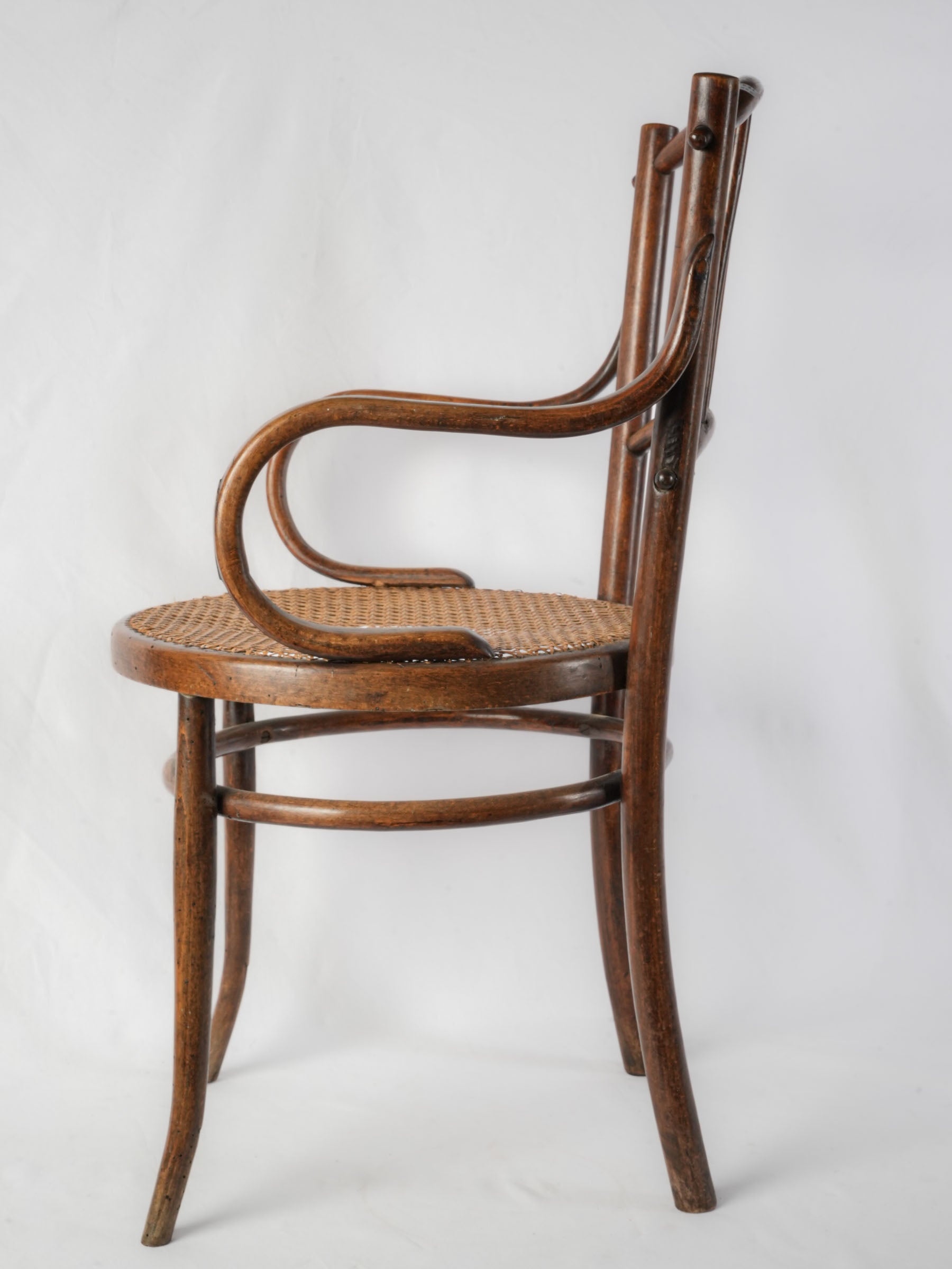 Early 20th-Century Bentwood Desk Armchair with Caned Seat