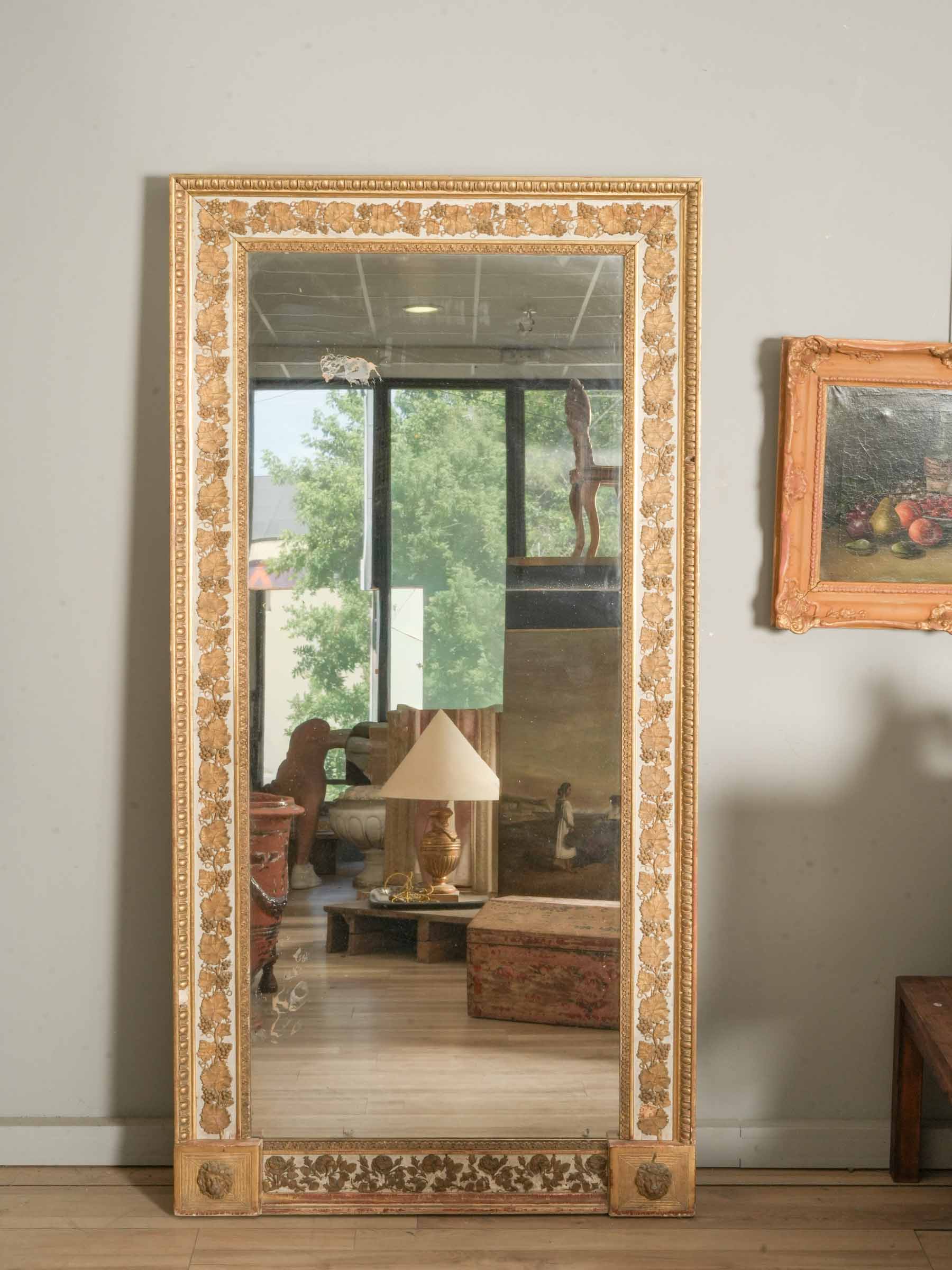 Pair of Directoire Period Giltwood Pier Mirrors w/ Distinct Frame Details - 80" x 40¼"